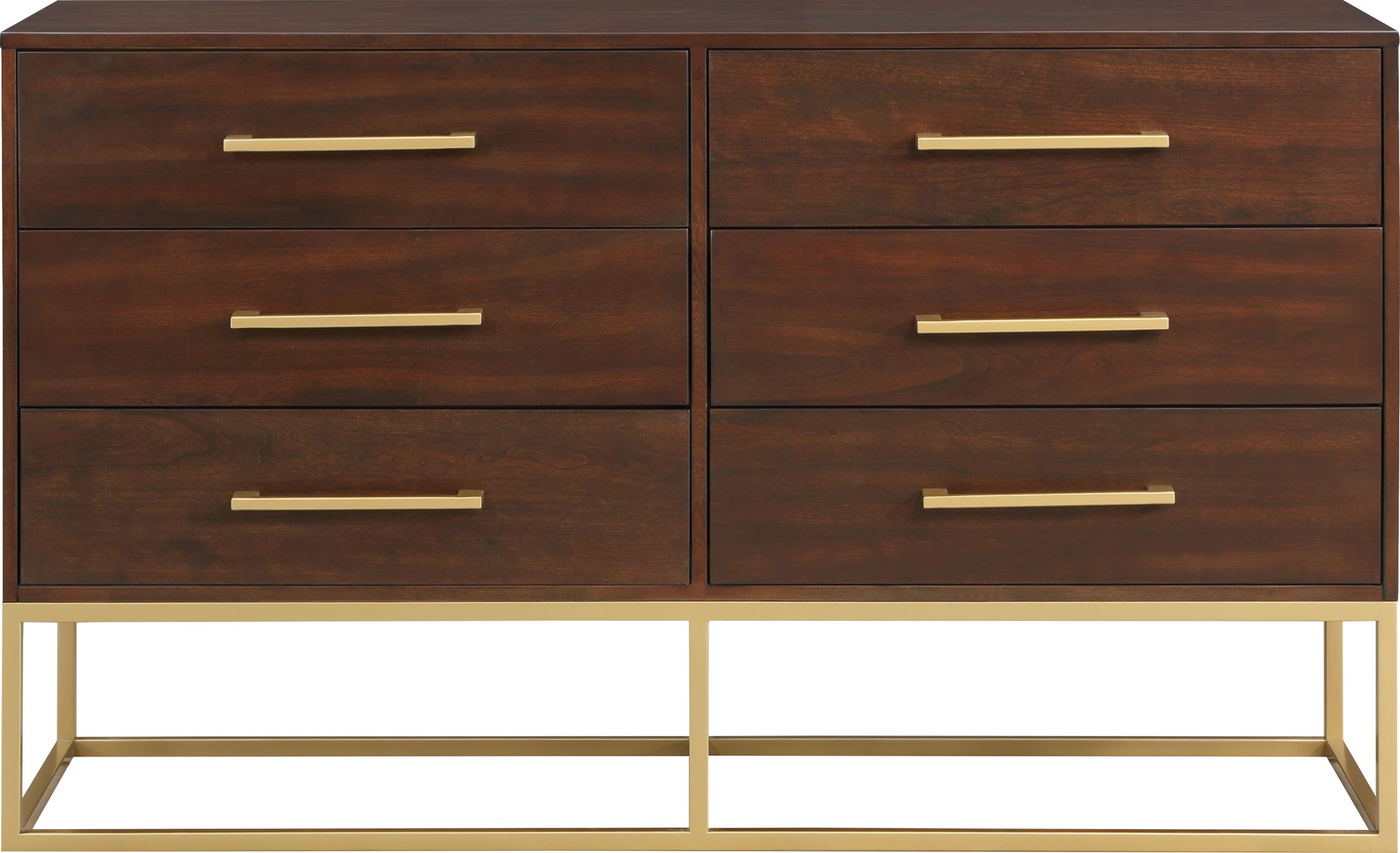 Maxine 6-Drawer Wood Dresser with Brushed Gold Metal Legs & Handles