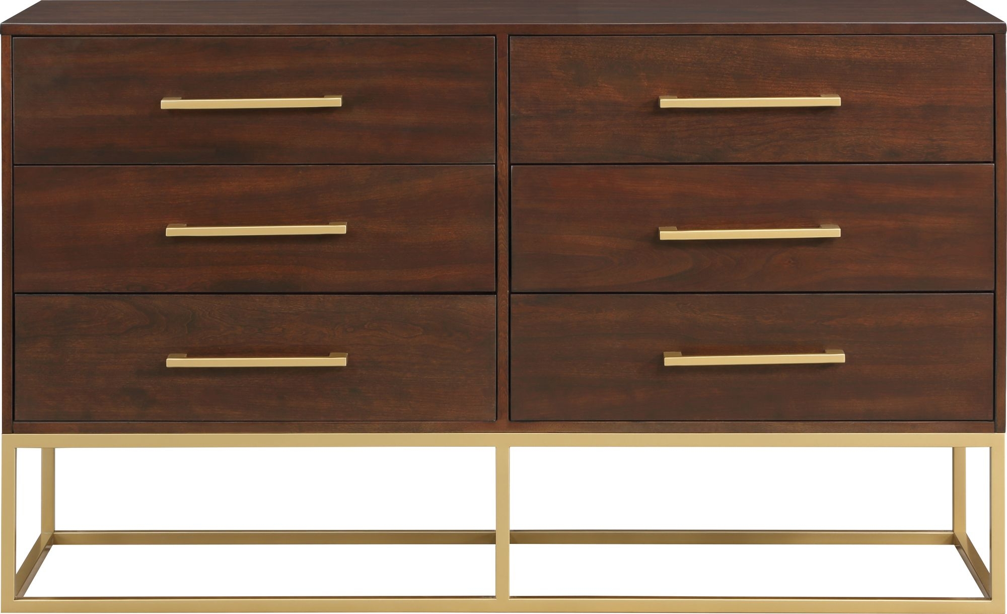 Maxine 6-Drawer Wood Dresser with Brushed Gold Metal Legs & Handles