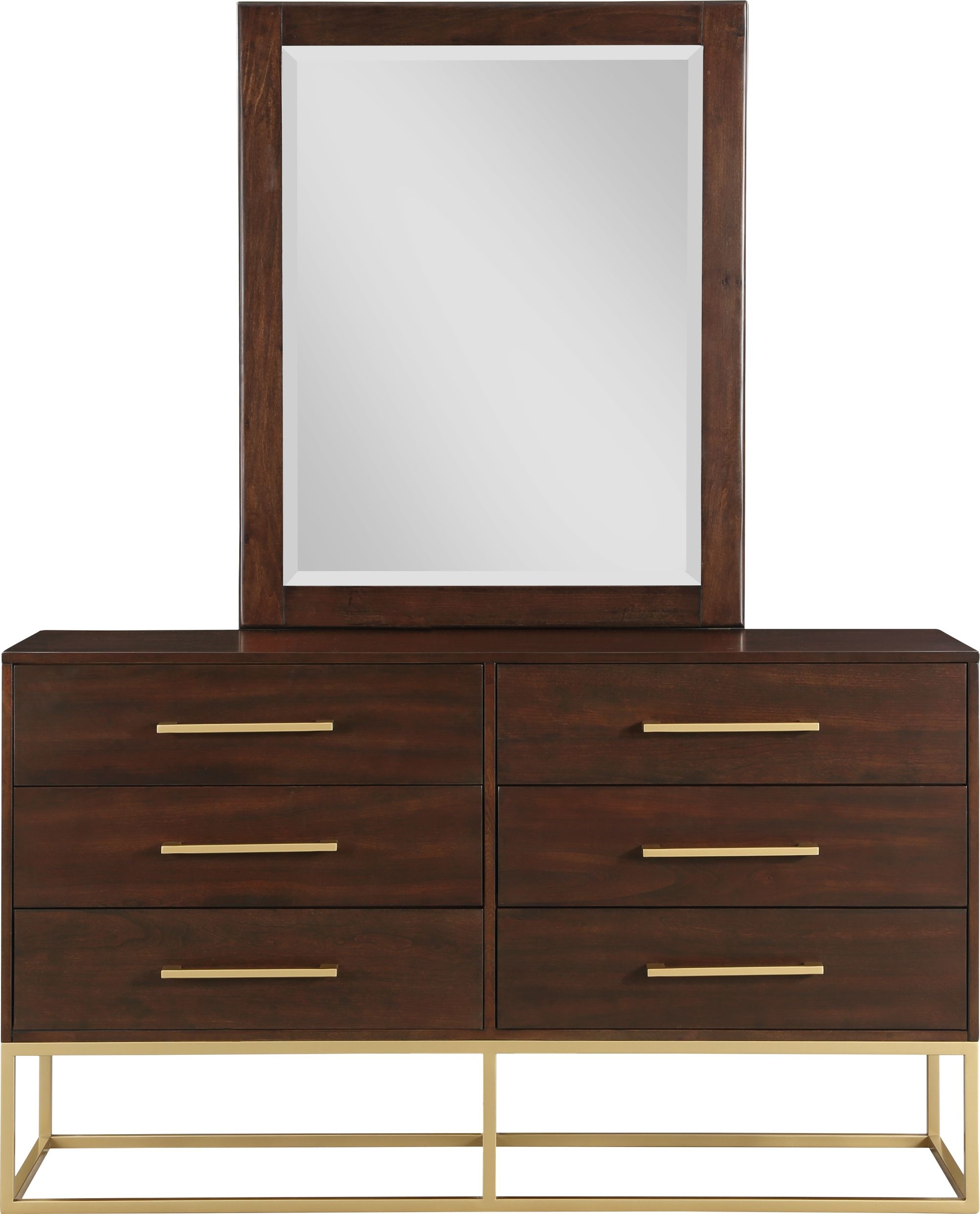 Maxine 6-Drawer Wood Dresser with Brushed Gold Metal Legs & Handles