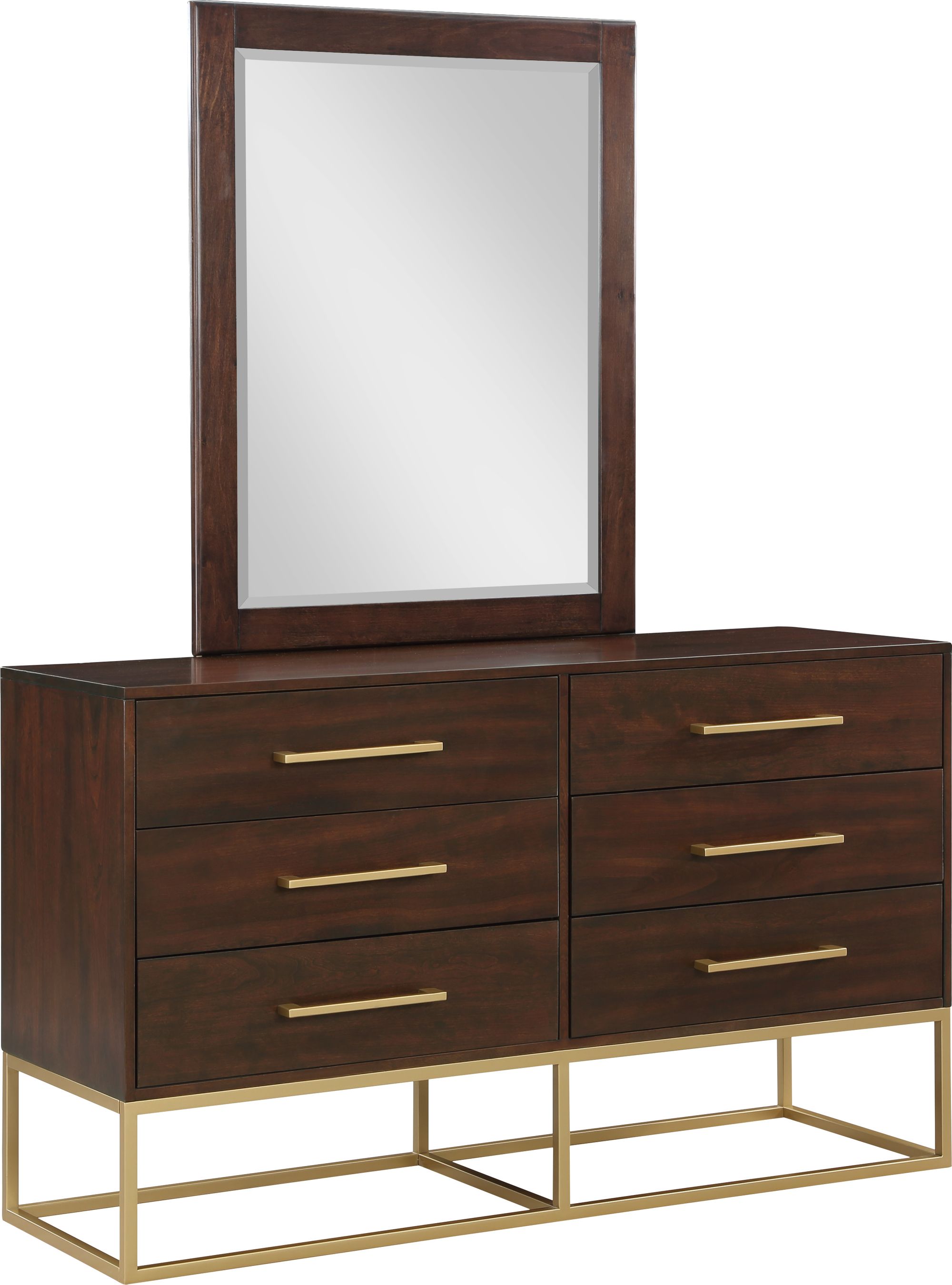 Maxine 6-Drawer Wood Dresser with Brushed Gold Metal Legs & Handles