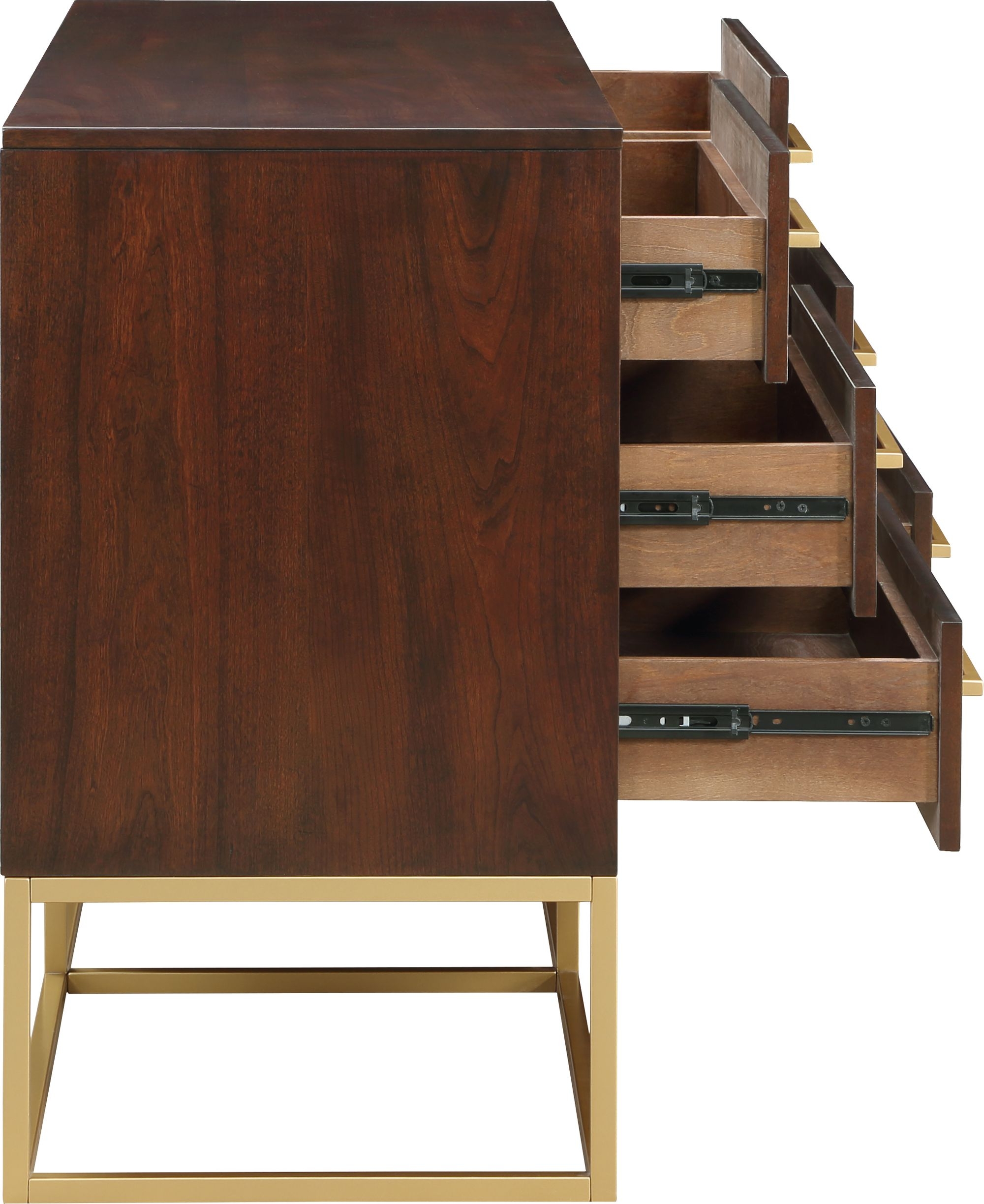 Maxine 6-Drawer Wood Dresser with Brushed Gold Metal Legs & Handles