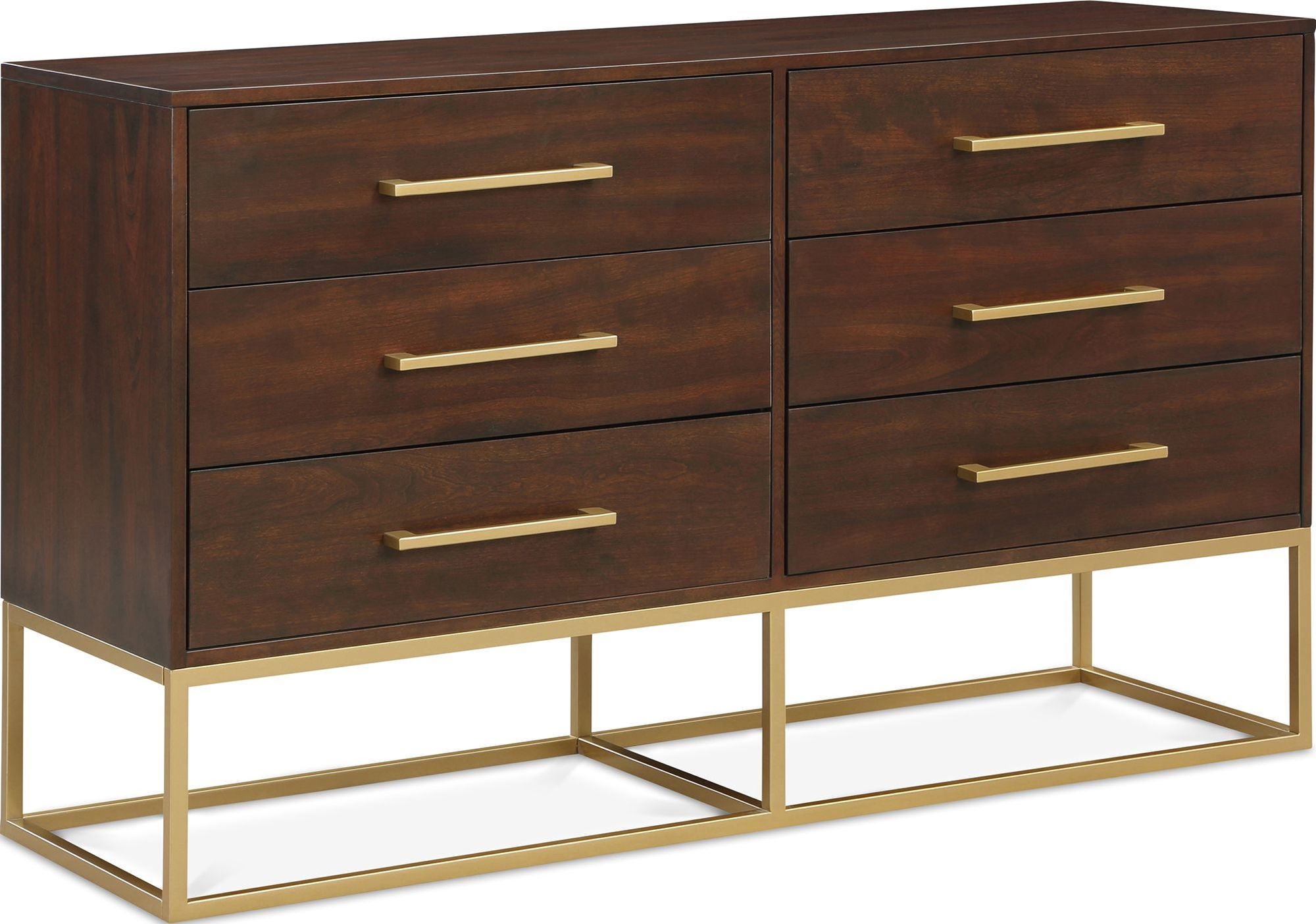Maxine 6-Drawer Wood Dresser with Brushed Gold Metal Legs & Handles