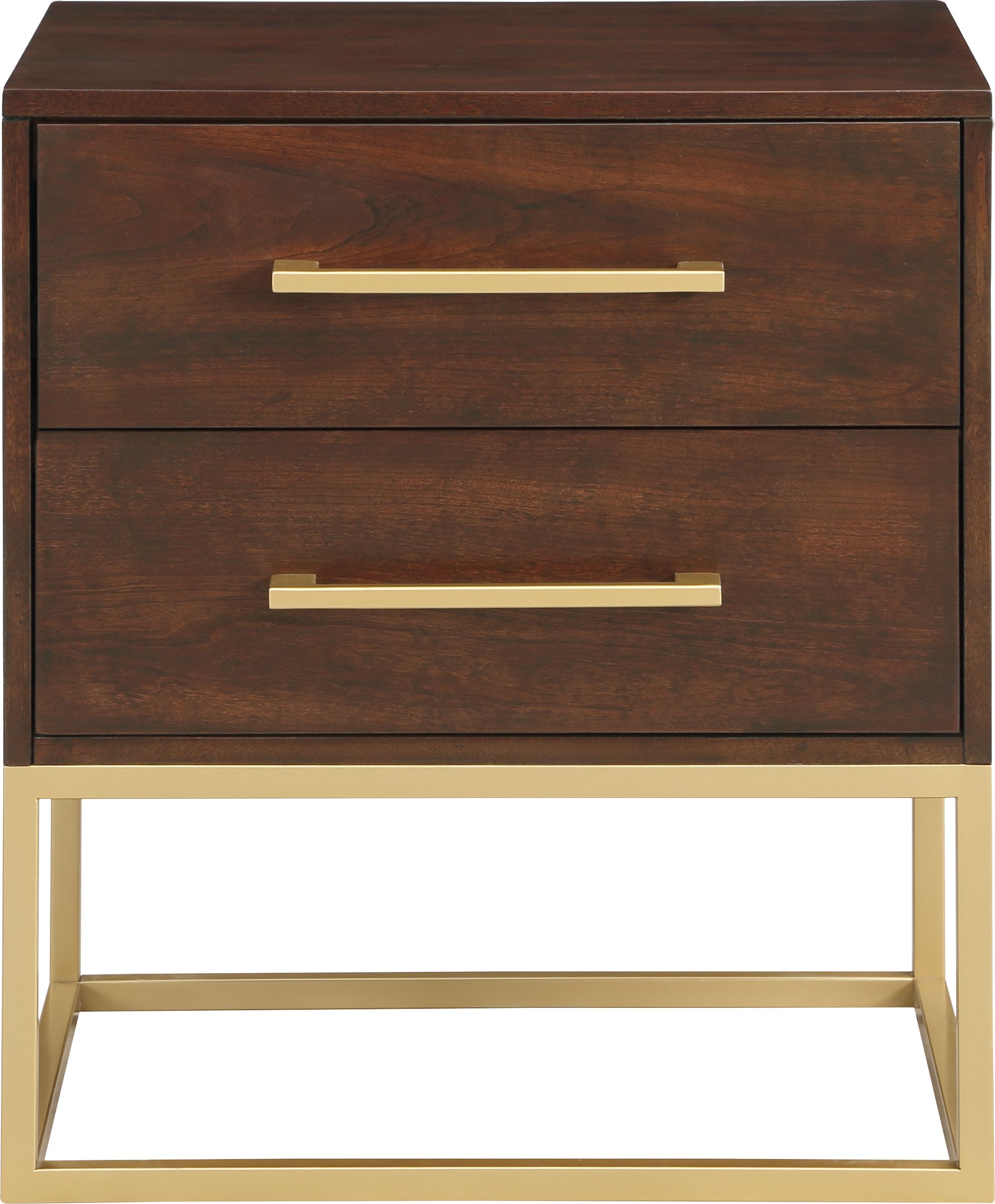 Maxine 2-Drawer Wood Veneer Nightstand with Brushed Gold Metal Legs & Handles