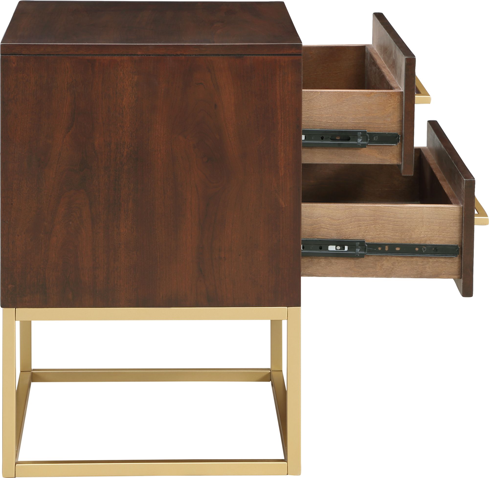 Maxine 2-Drawer Wood Veneer Nightstand with Brushed Gold Metal Legs & Handles