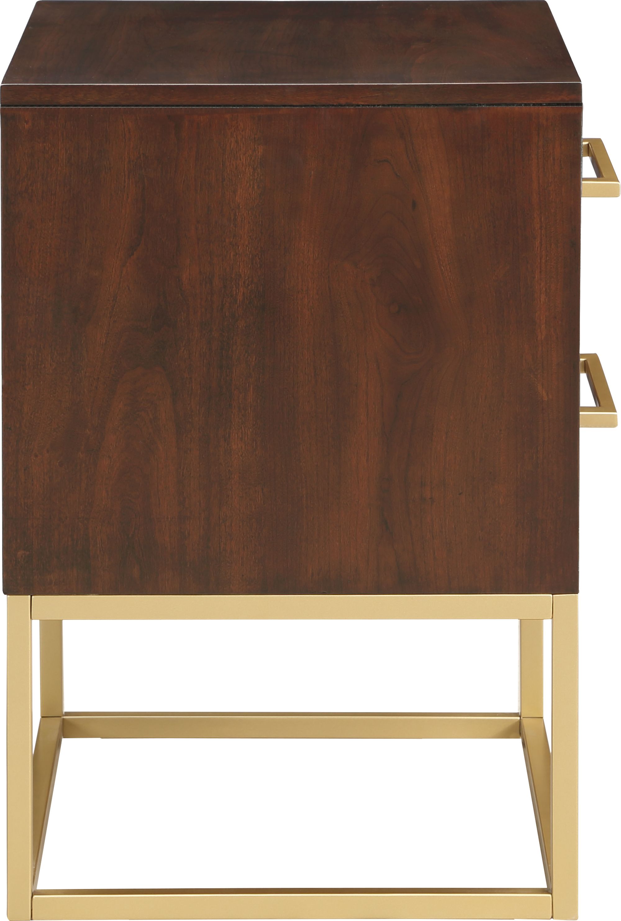 Maxine 2-Drawer Wood Veneer Nightstand with Brushed Gold Metal Legs & Handles