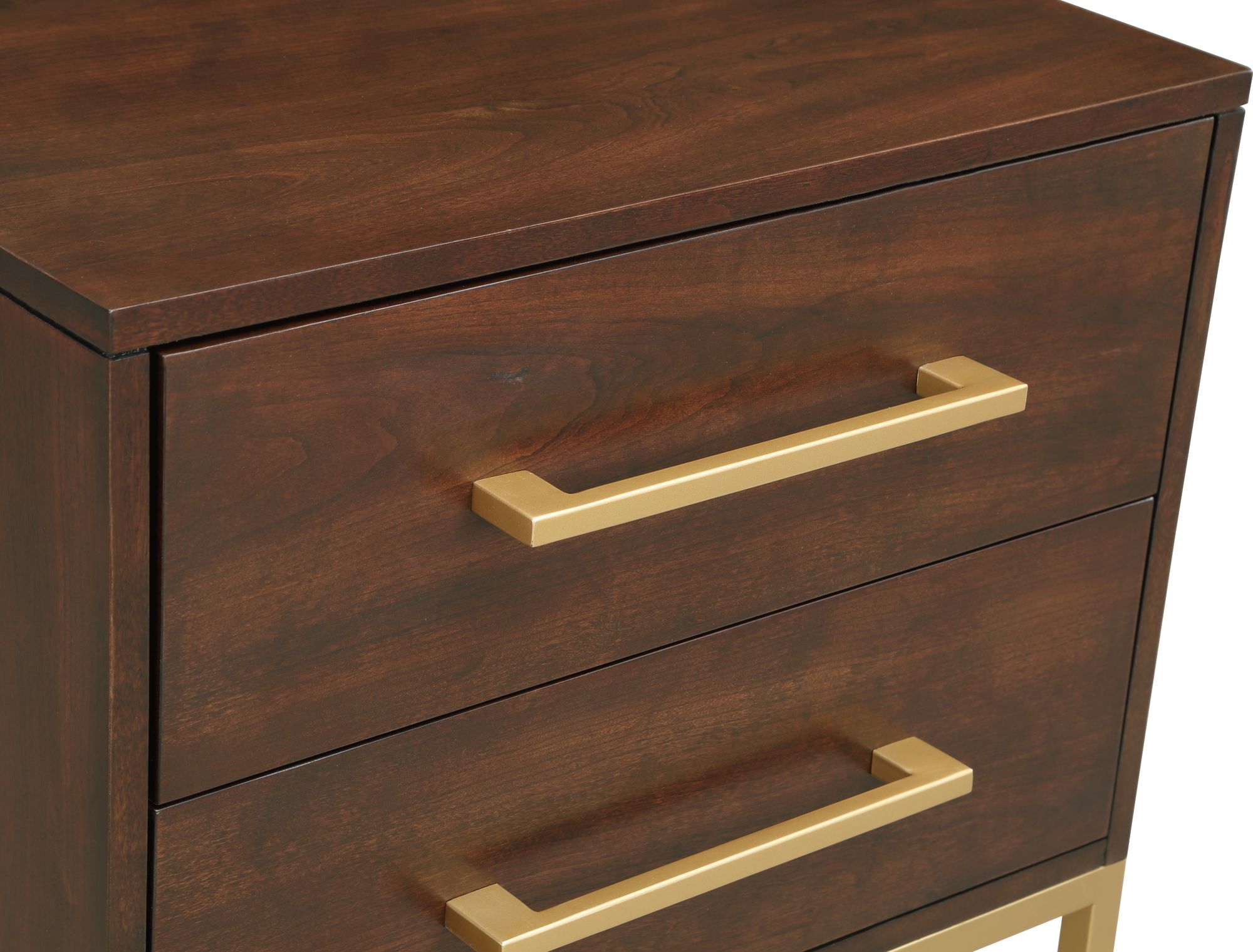 Maxine 2-Drawer Wood Veneer Nightstand with Brushed Gold Metal Legs & Handles