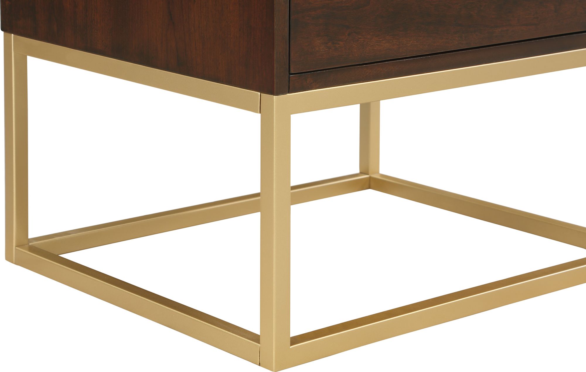 Maxine 2-Drawer Wood Veneer Nightstand with Brushed Gold Metal Legs & Handles