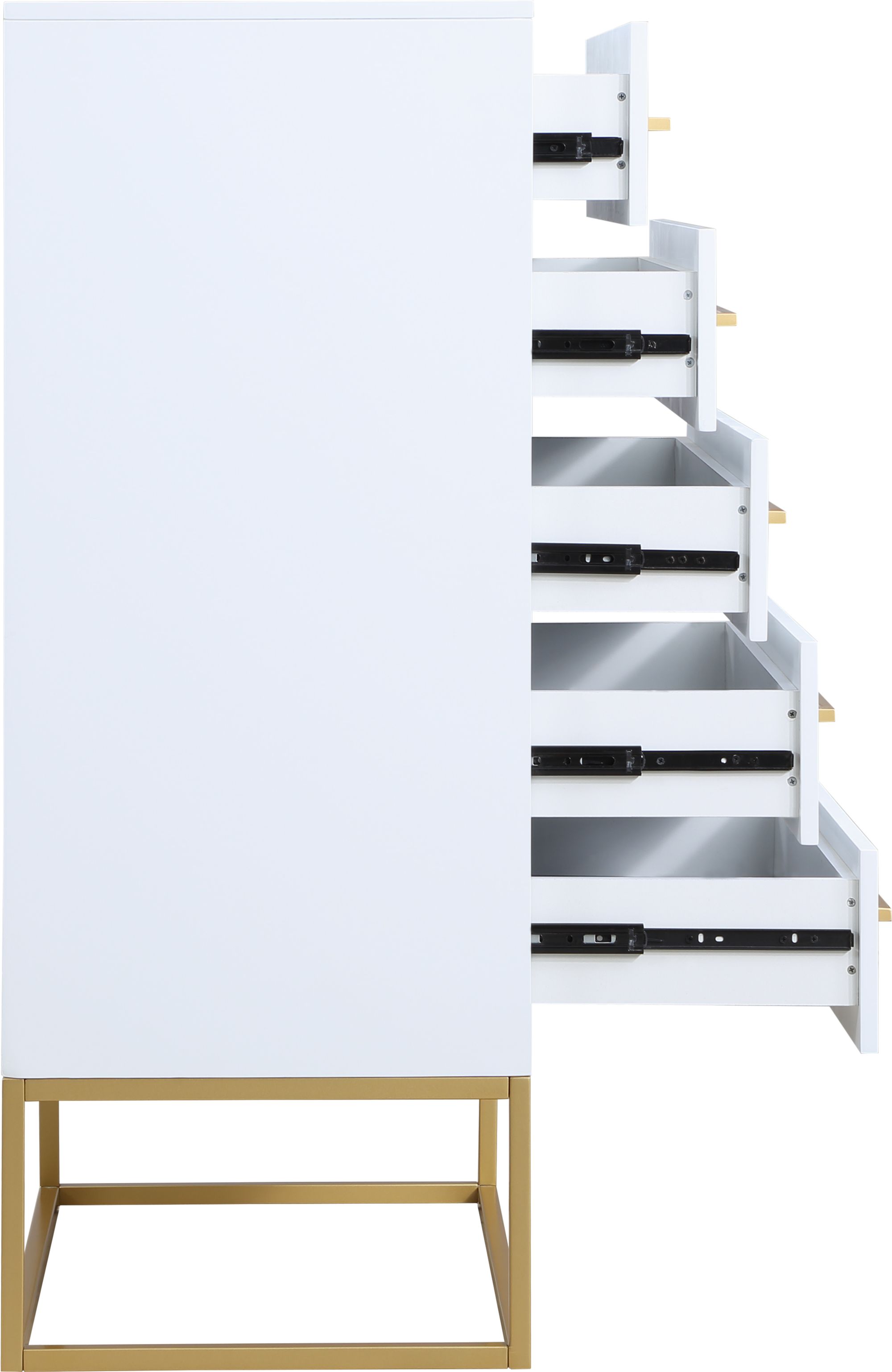 Maxine 5-Drawer Wood Chest with Brushed Gold Metal Legs & Handles