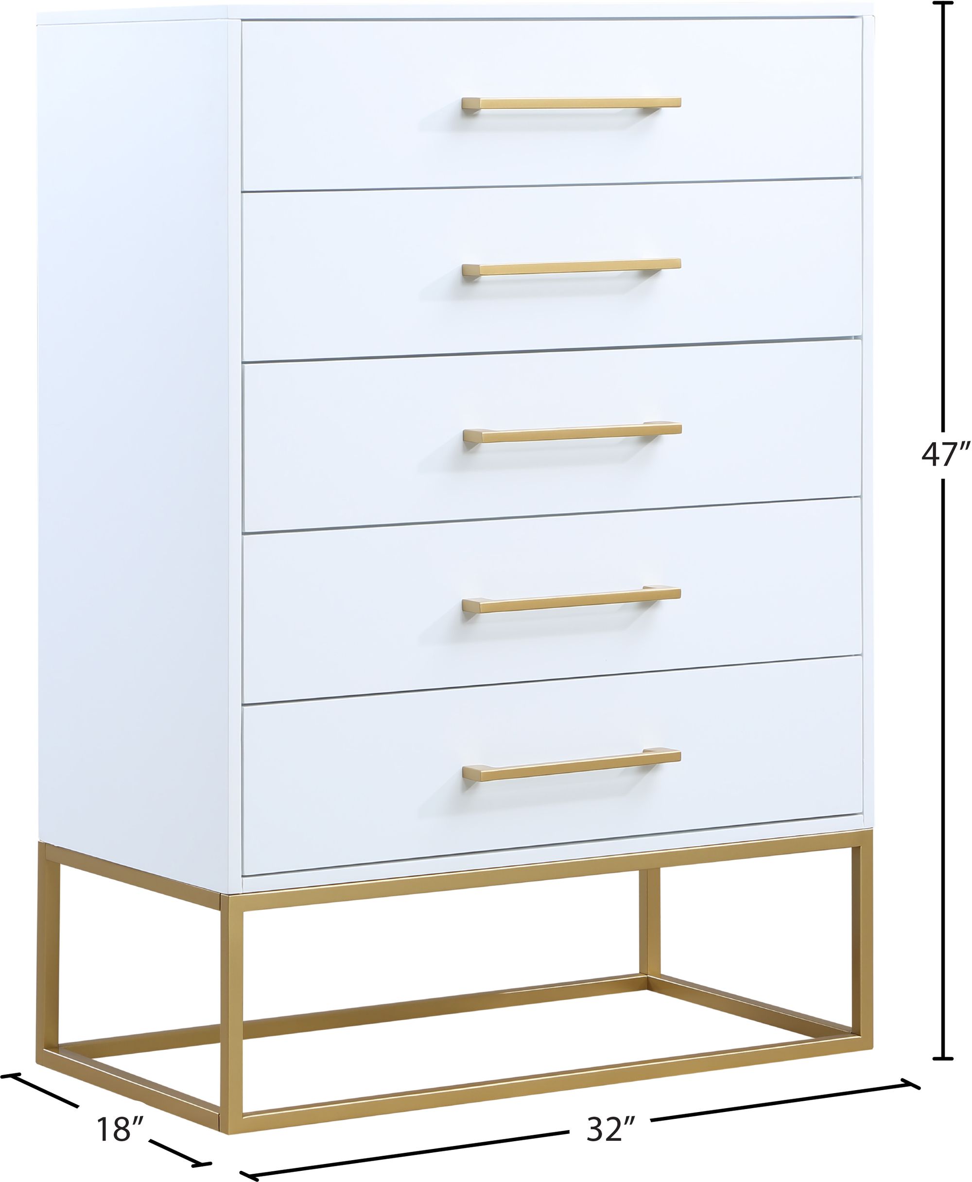 Maxine 5-Drawer Wood Chest with Brushed Gold Metal Legs & Handles