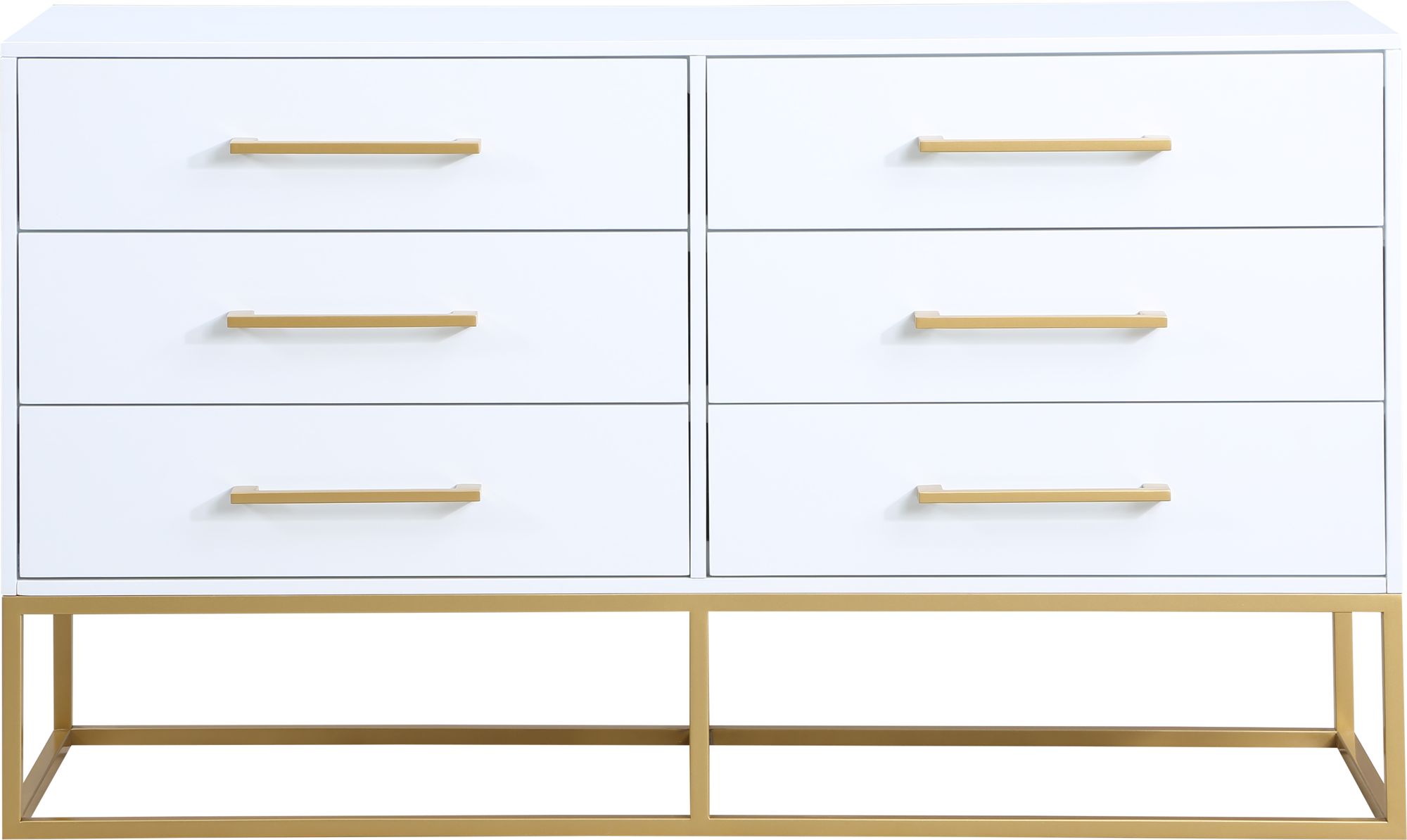 Maxine 6-Drawer Wood Dresser with Brushed Gold Metal Legs & Handles