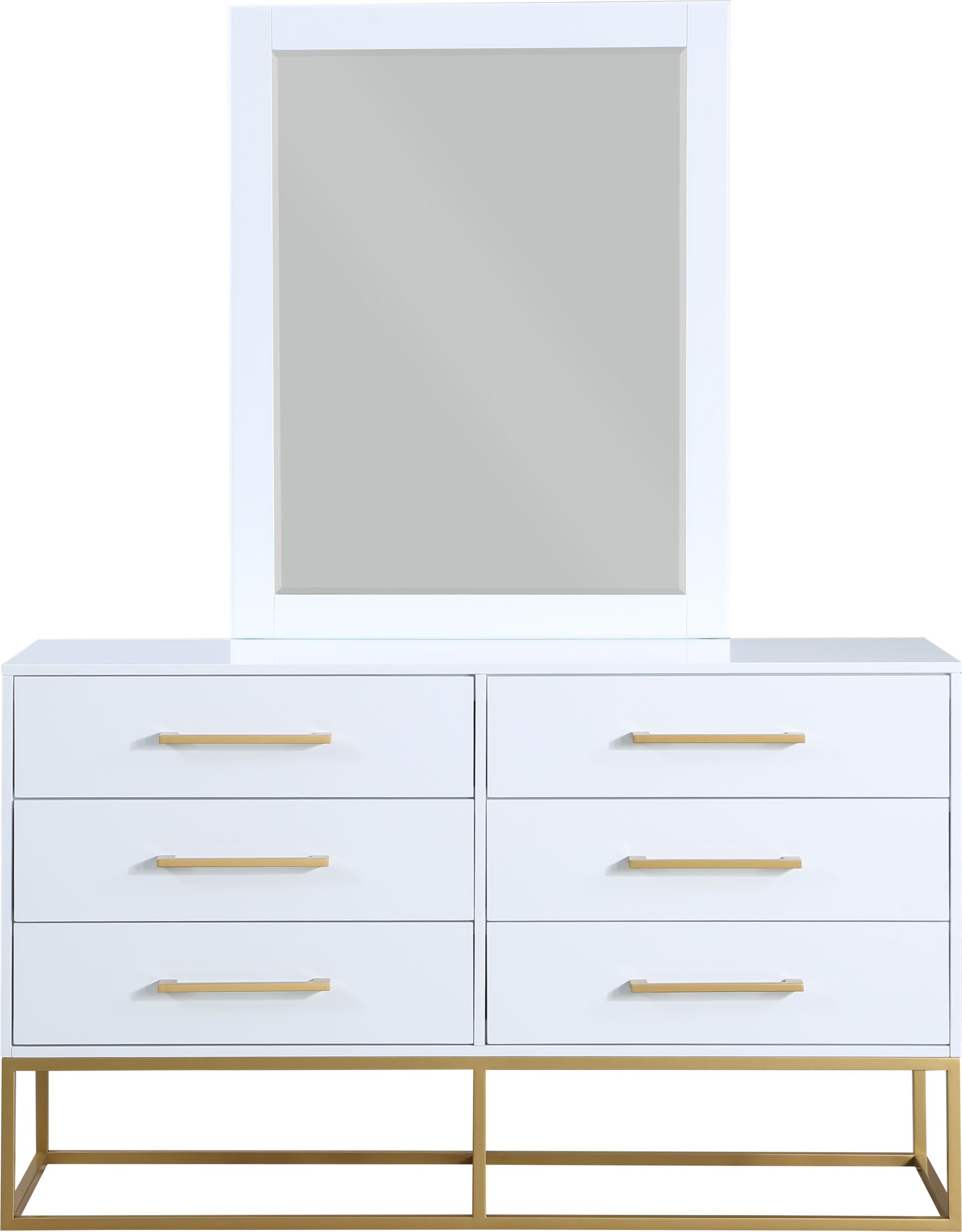 Maxine 6-Drawer Wood Dresser with Brushed Gold Metal Legs & Handles