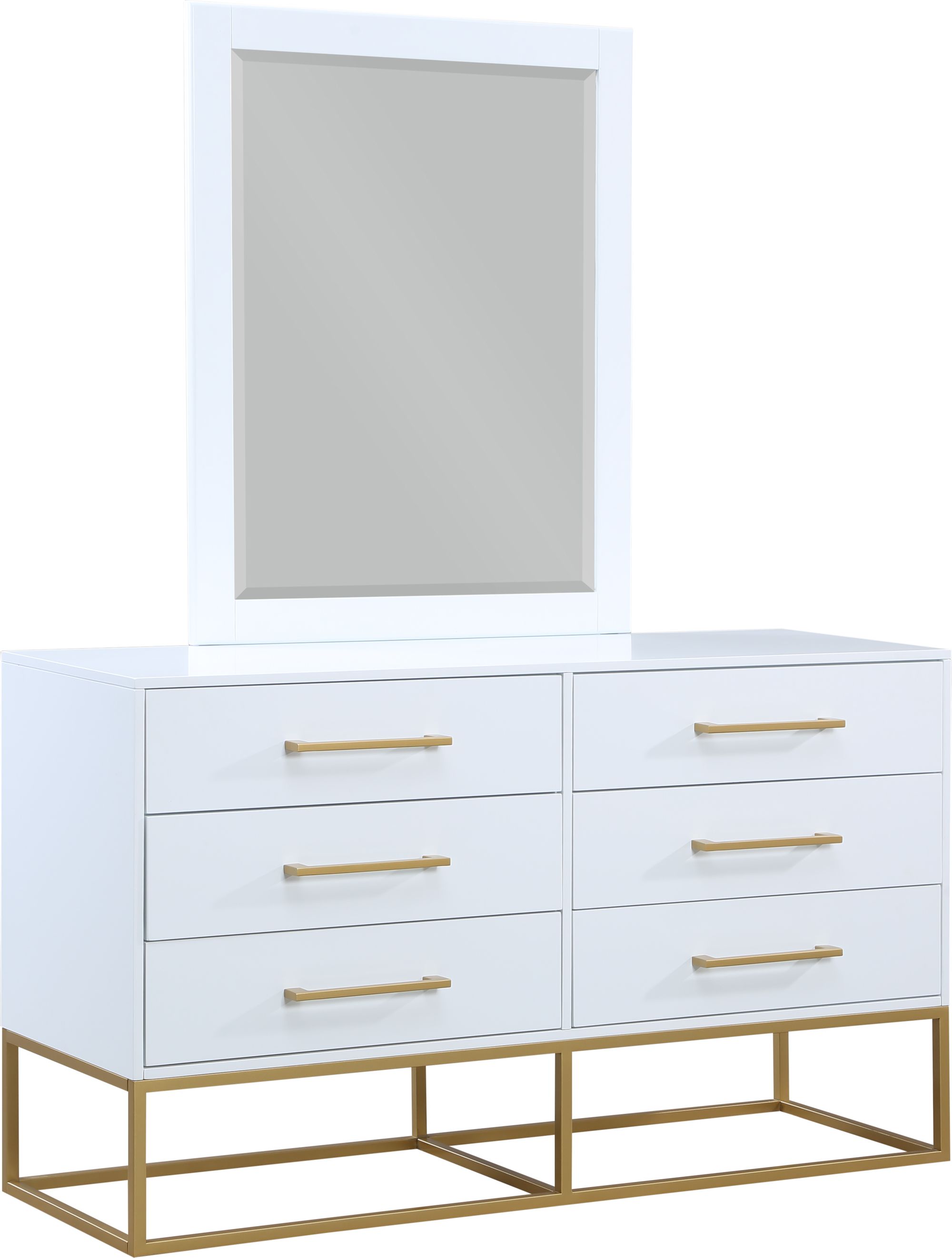 Maxine 6-Drawer Wood Dresser with Brushed Gold Metal Legs & Handles