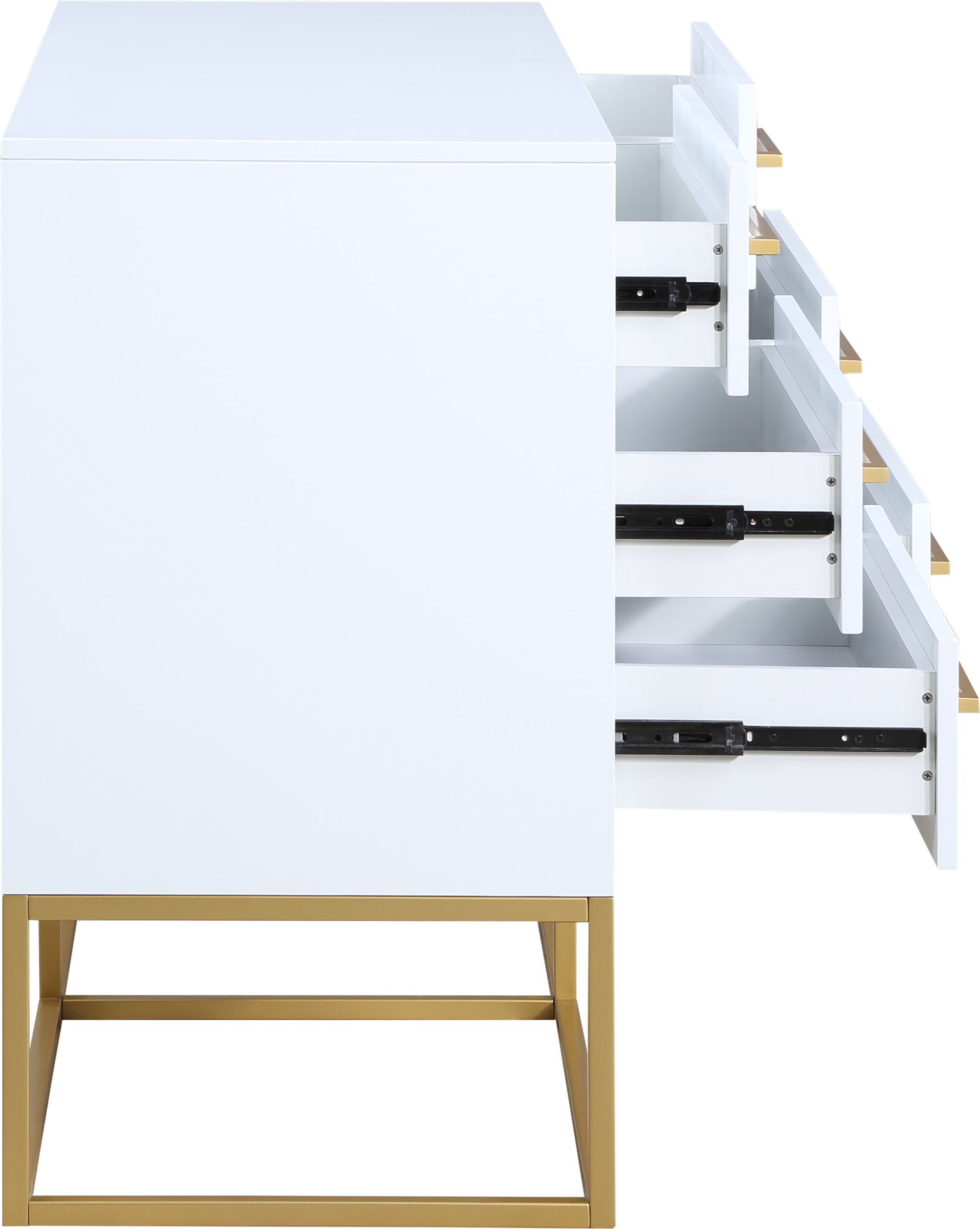 Maxine 6-Drawer Wood Dresser with Brushed Gold Metal Legs & Handles