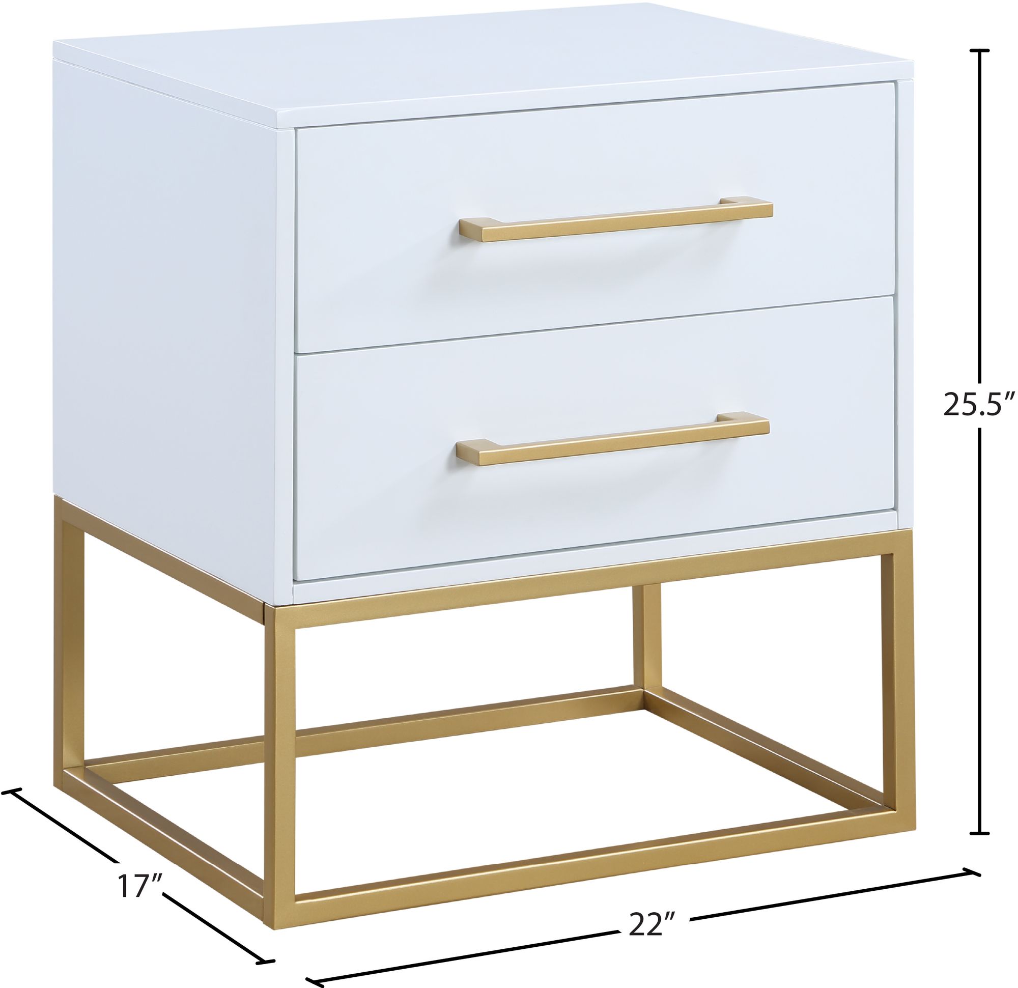 Marisol 3-Drawer Wood Veneer Nightstand with Brushed Gold Metal Legs & Handles