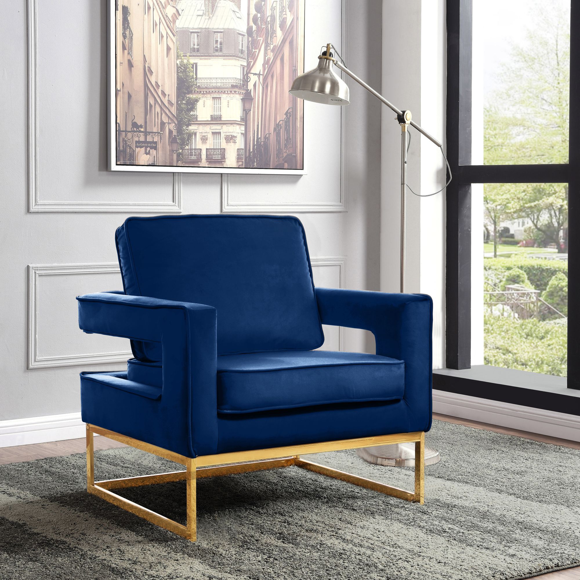 Noah Velvet Accent Chair with Gold Stainless Steel Base