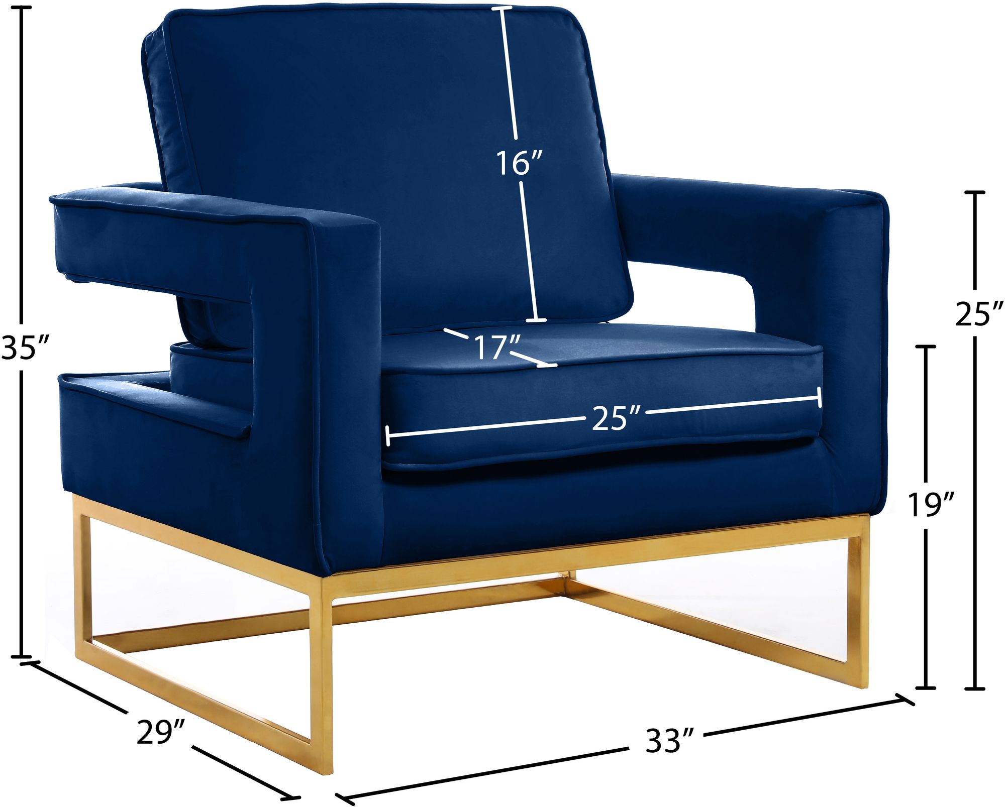 Noah Velvet Accent Chair with Gold Stainless Steel Base
