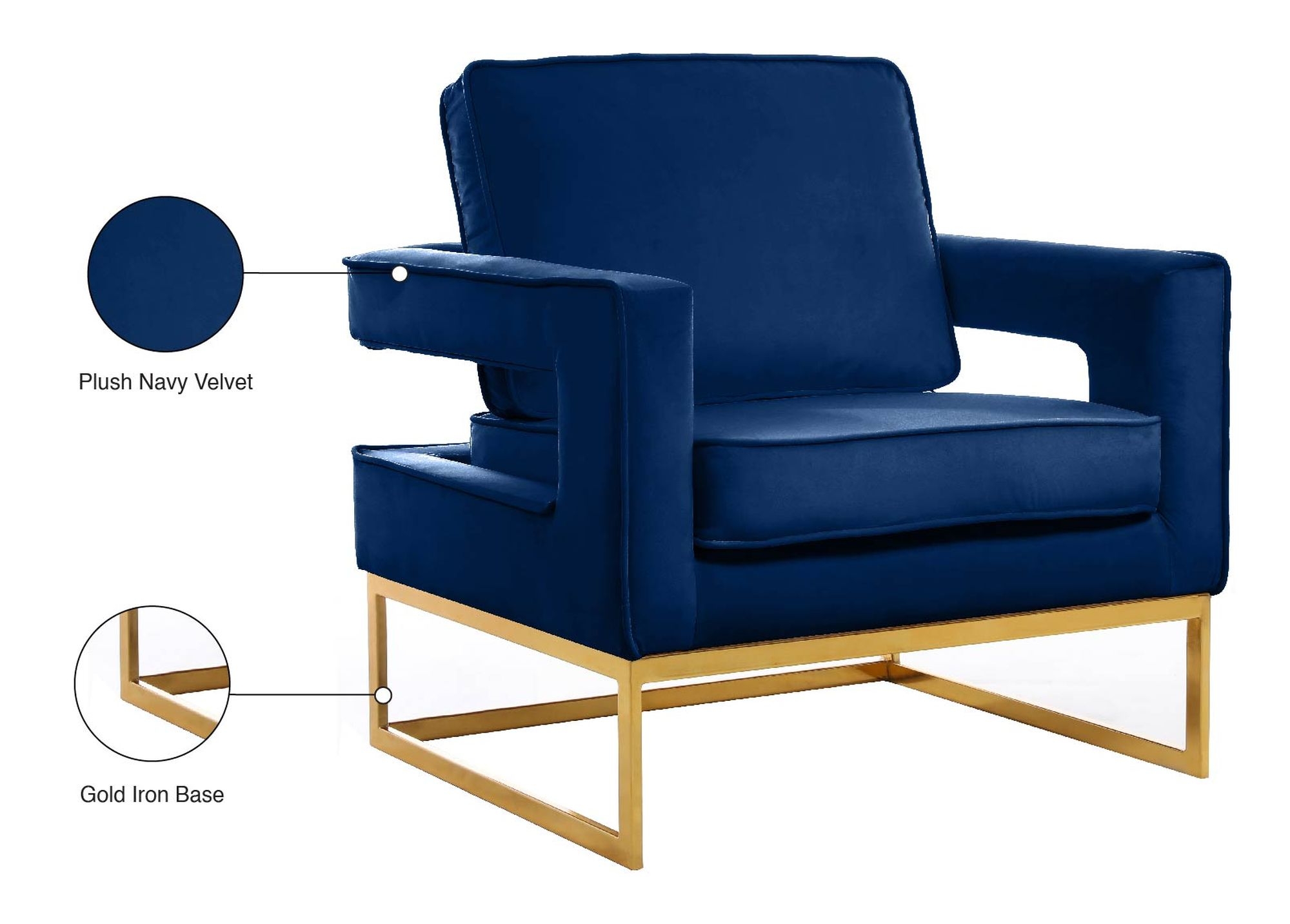 Noah Velvet Accent Chair with Gold Stainless Steel Base