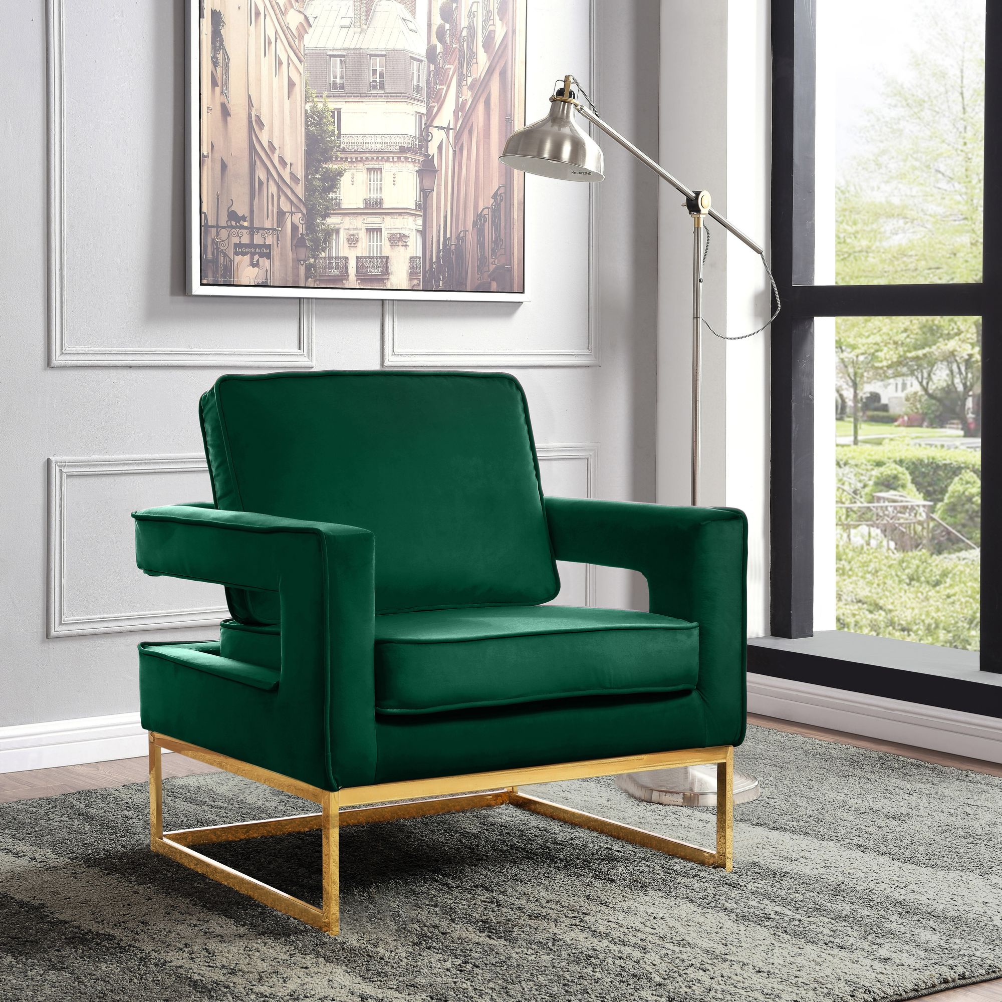 Noah Velvet Accent Chair with Gold Stainless Steel Base