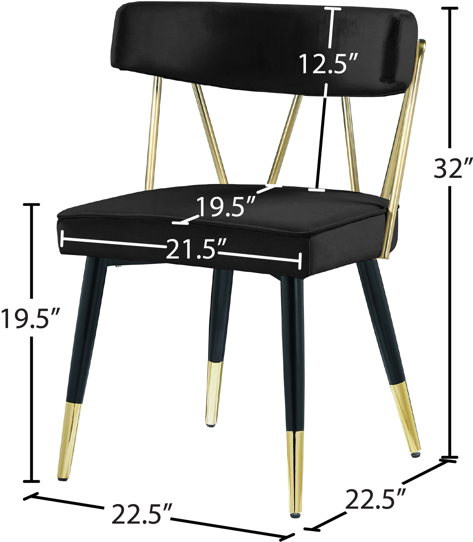Rheingold Velvet Dining Chair with Matte Black Metal Legs & Gold Tips