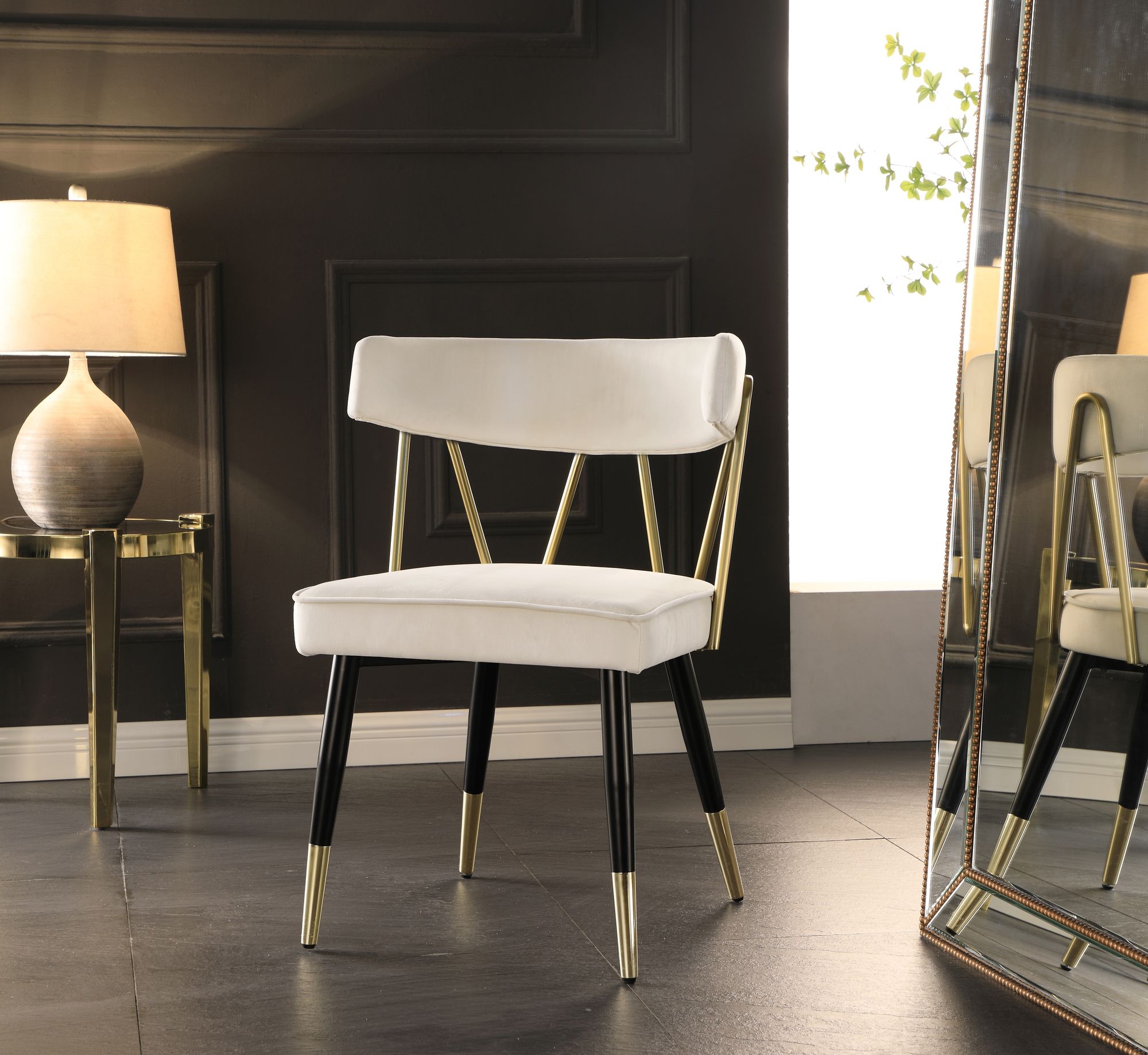 Rheingold Dining Chair with Matte Black Metal Legs & Gold Tips