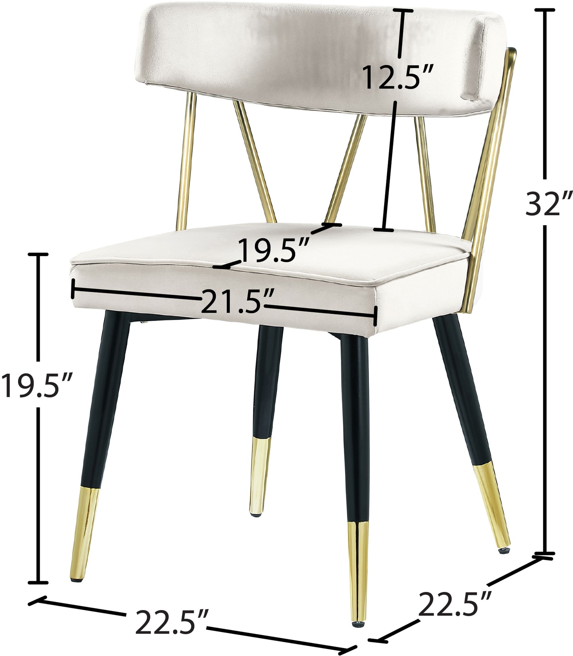 Rheingold Dining Chair with Matte Black Metal Legs & Gold Tips