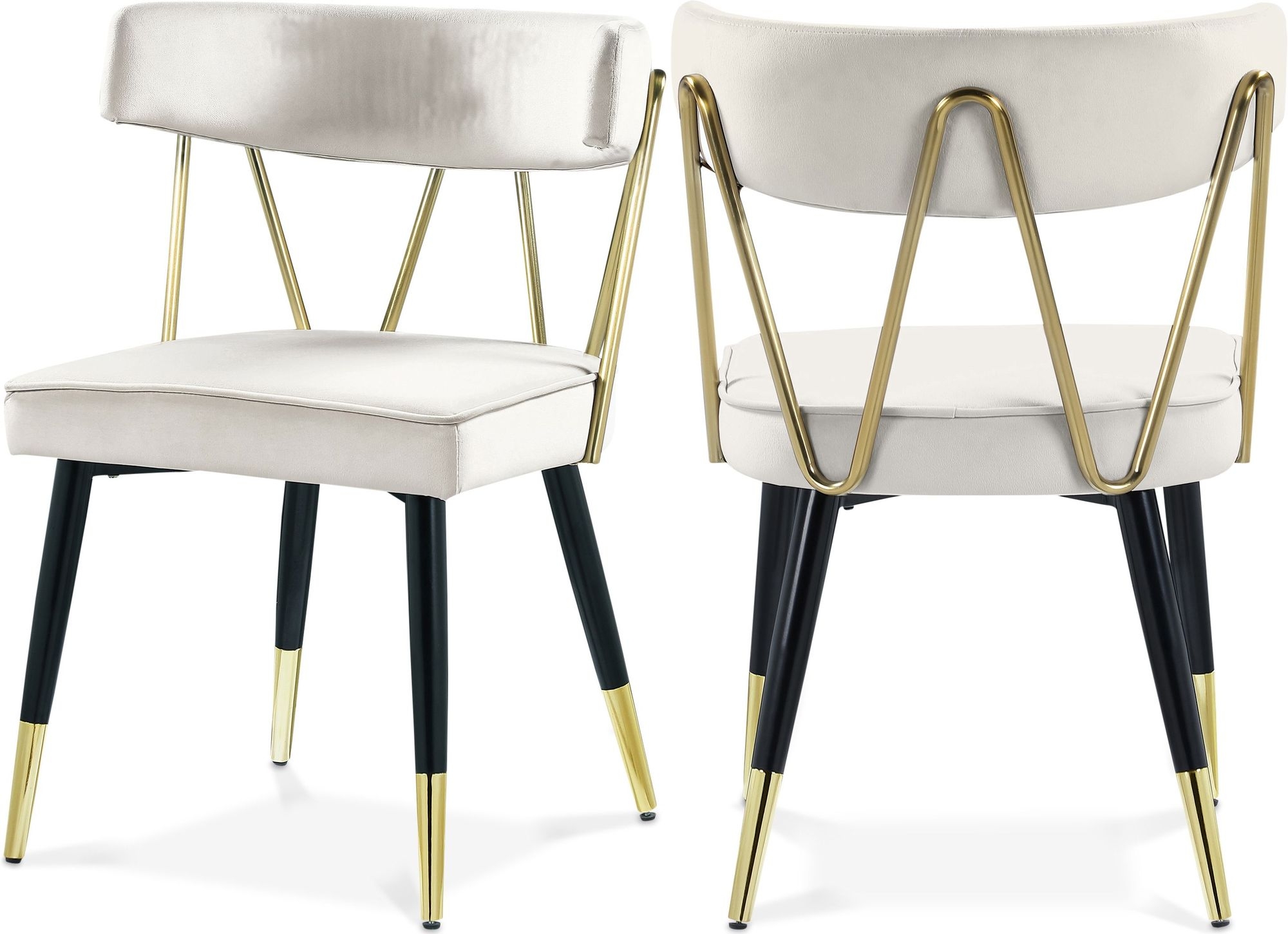 Rheingold Dining Chair with Matte Black Metal Legs & Gold Tips