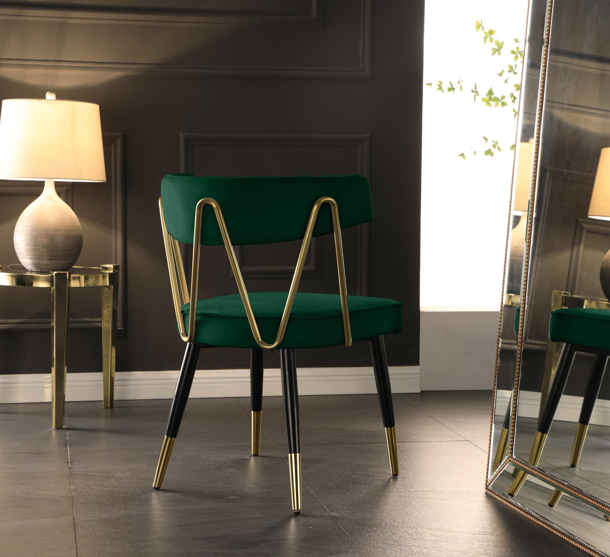Rheingold Dining Chair with Matte Black Metal Legs & Gold Tips