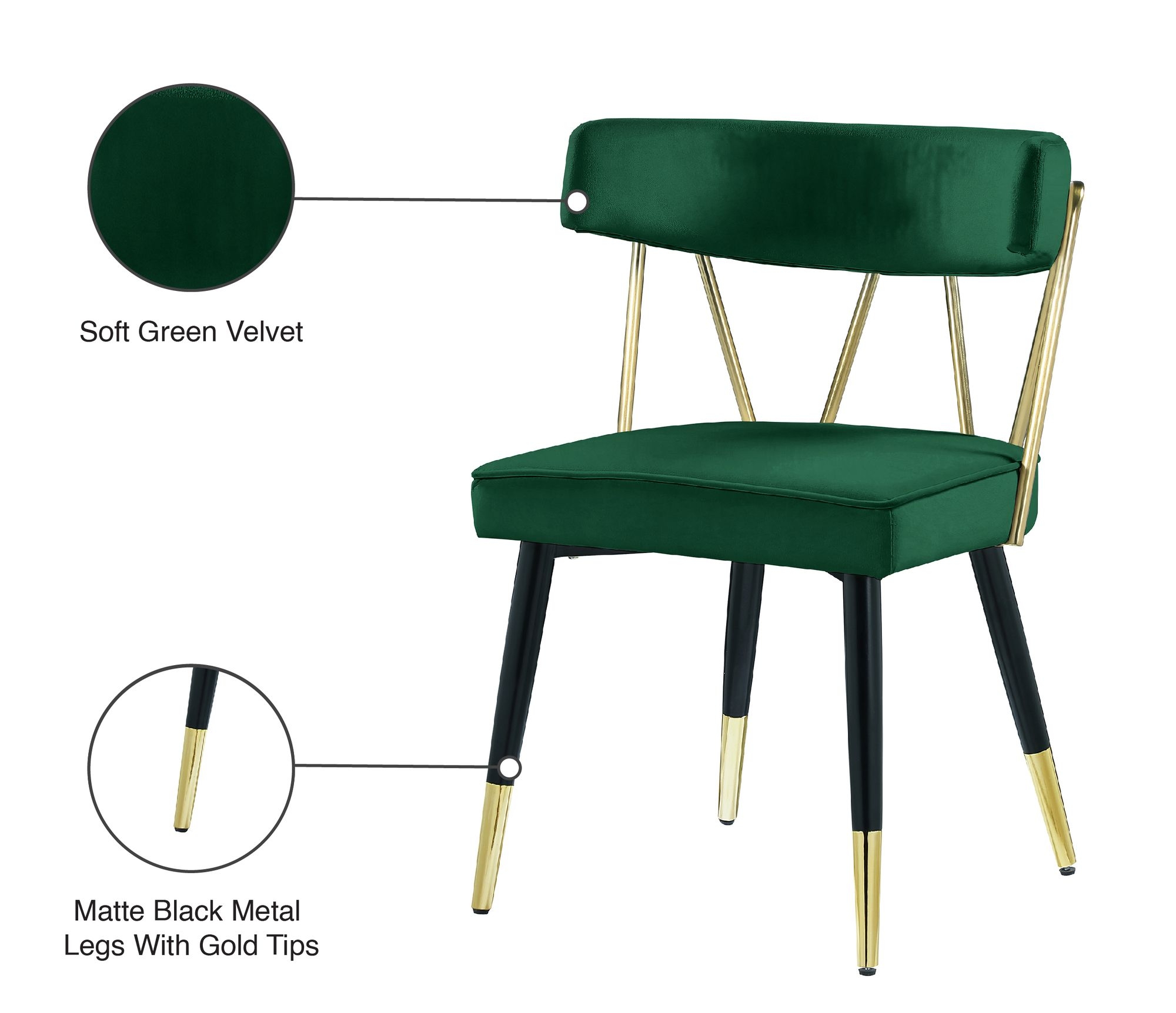 Rheingold Dining Chair with Matte Black Metal Legs & Gold Tips