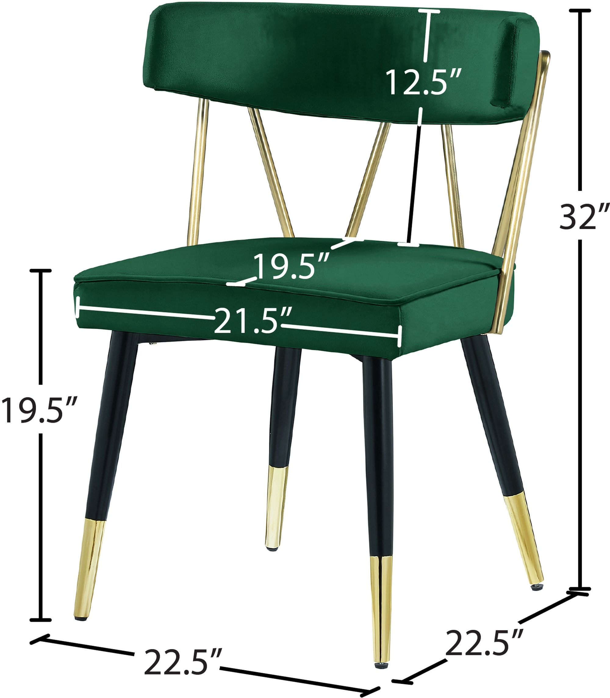 Rheingold Dining Chair with Matte Black Metal Legs & Gold Tips