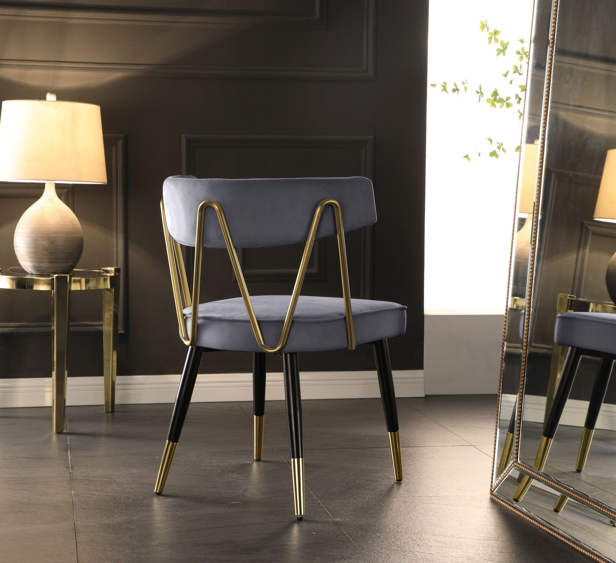 Rheingold Dining Chair with Matte Black Metal Legs & Gold Tips