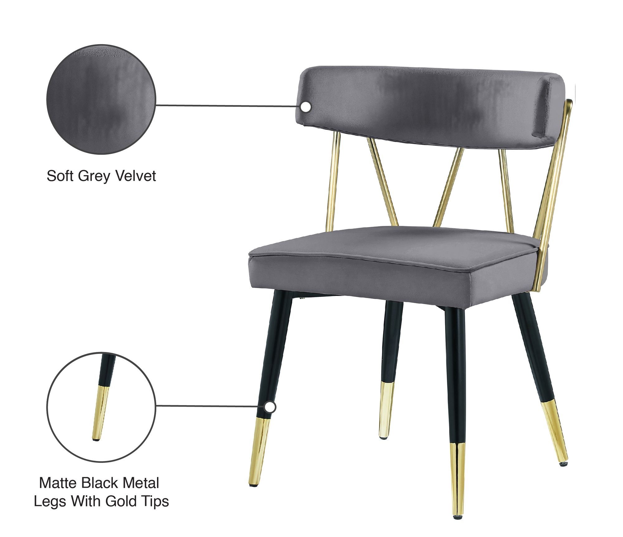 Rheingold Dining Chair with Matte Black Metal Legs & Gold Tips