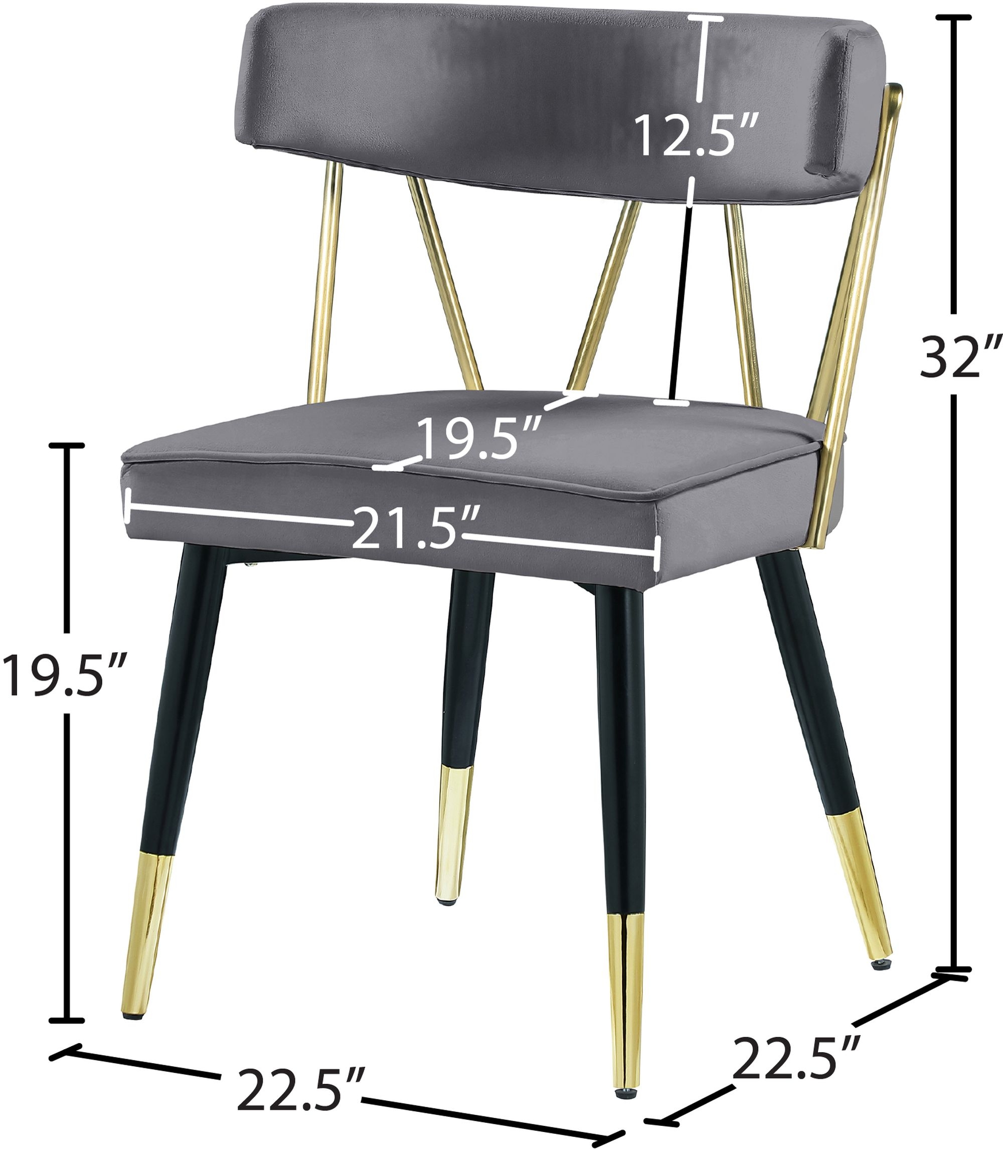 Rheingold Dining Chair with Matte Black Metal Legs & Gold Tips