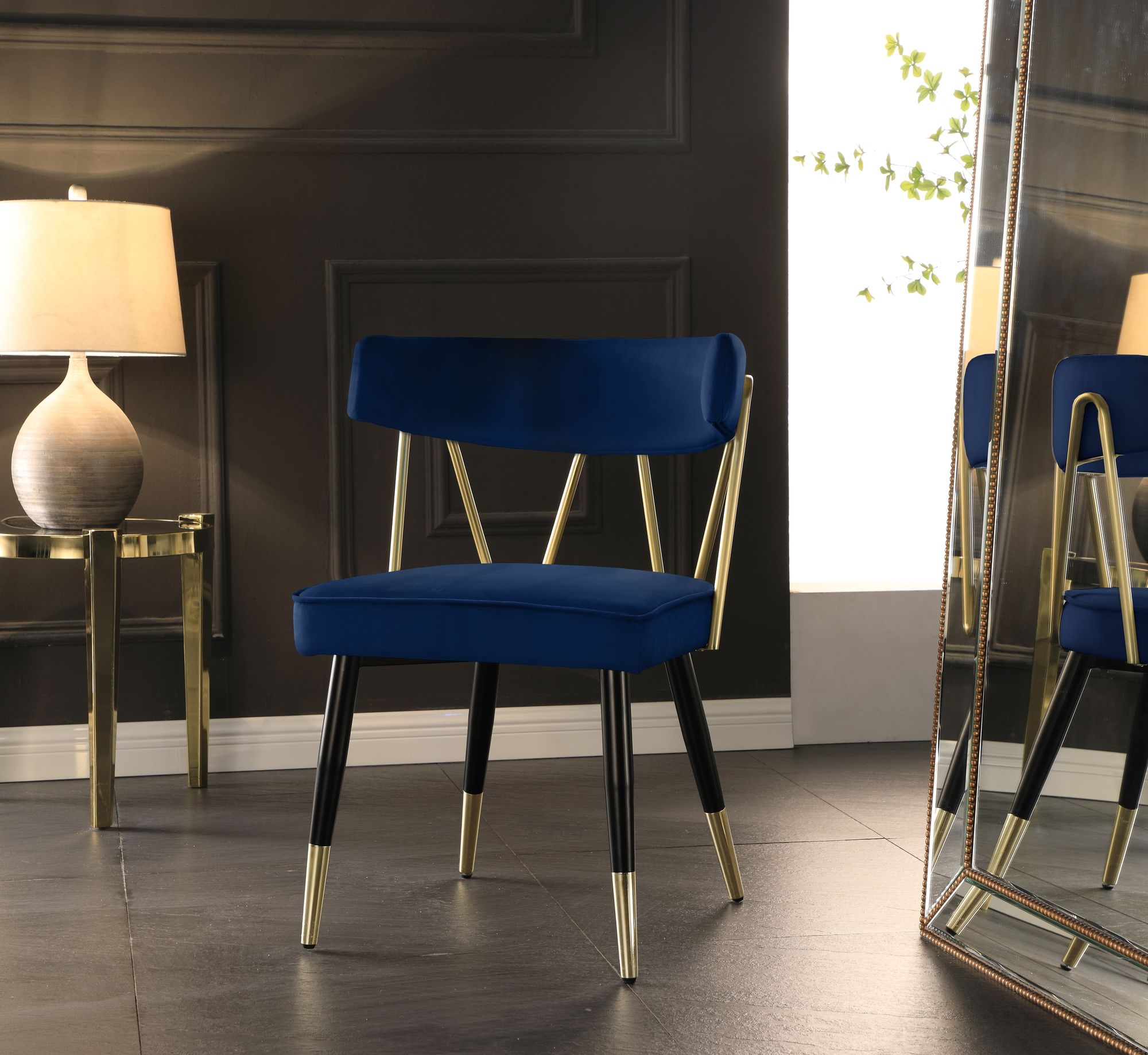 Rheingold Dining Chair with Matte Black Metal Legs & Gold Tips