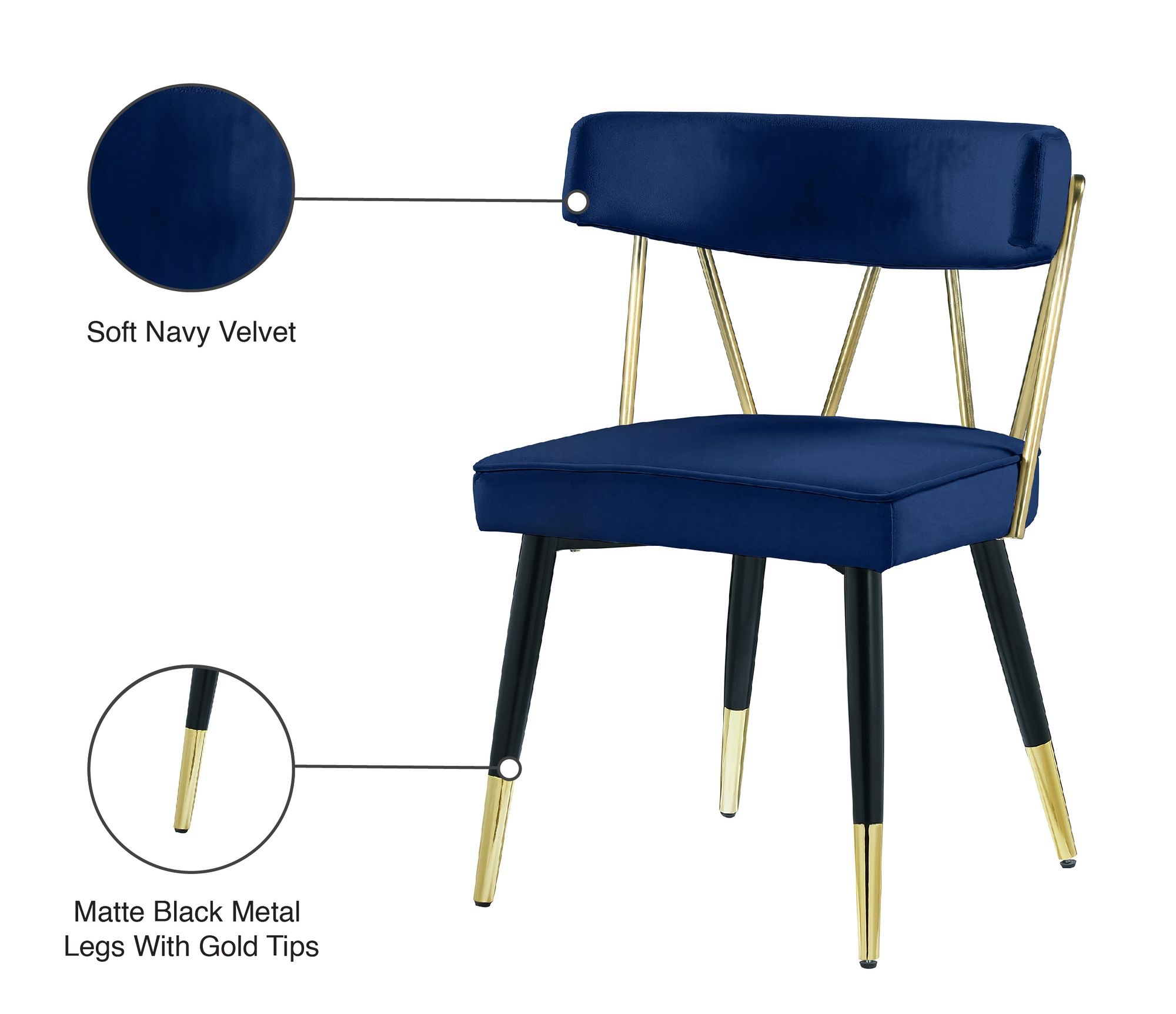 Rheingold Dining Chair with Matte Black Metal Legs & Gold Tips