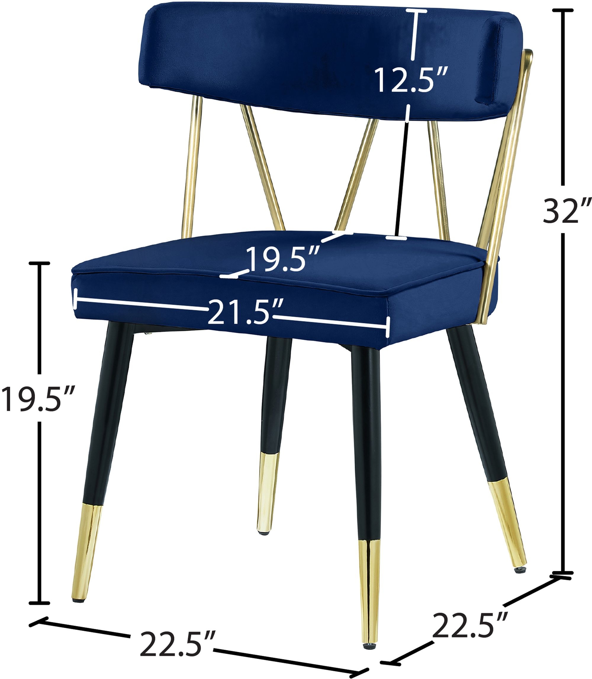Rheingold Dining Chair with Matte Black Metal Legs & Gold Tips