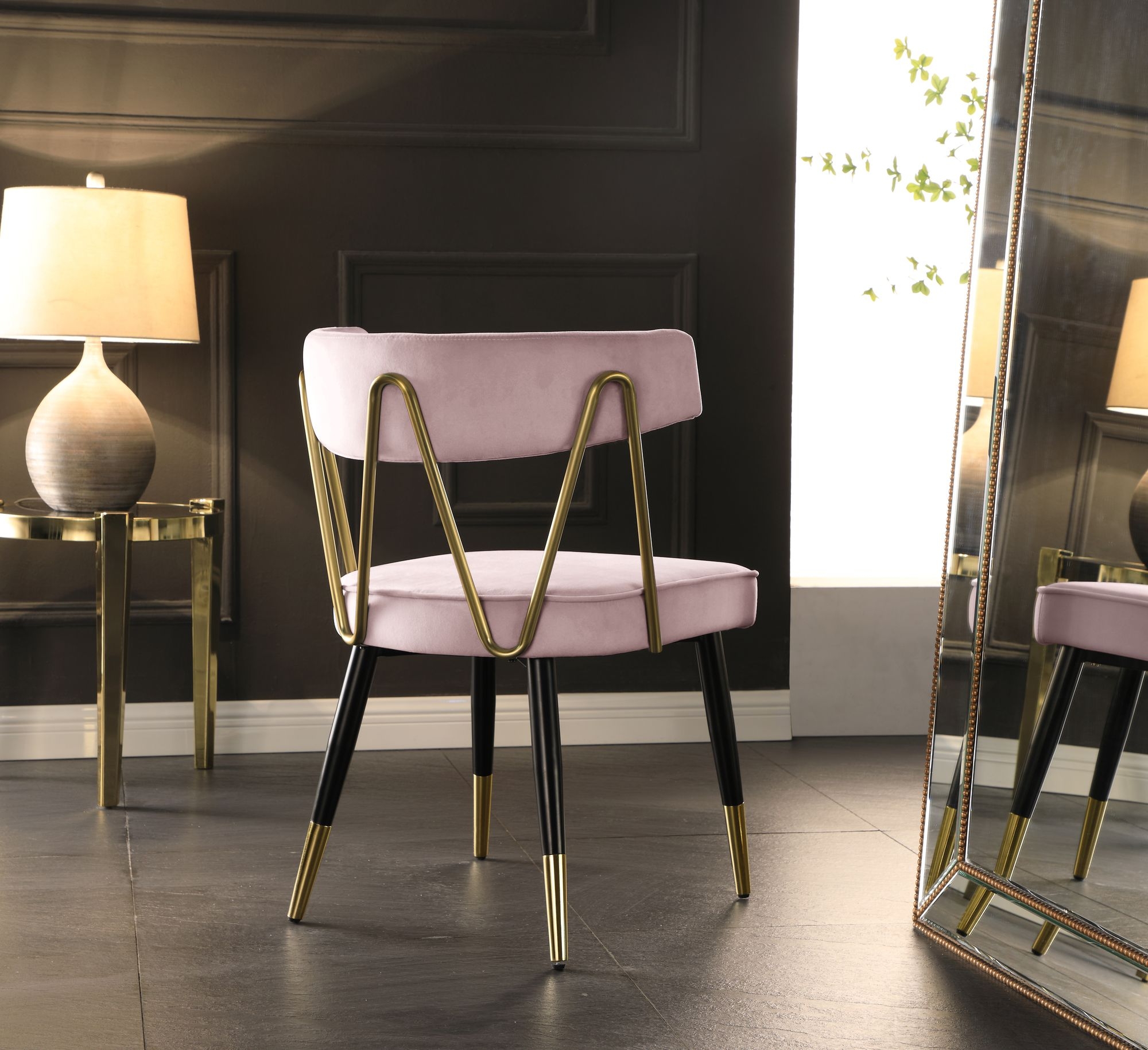 Rheingold Dining Chair with Matte Black Metal Legs & Gold Tips