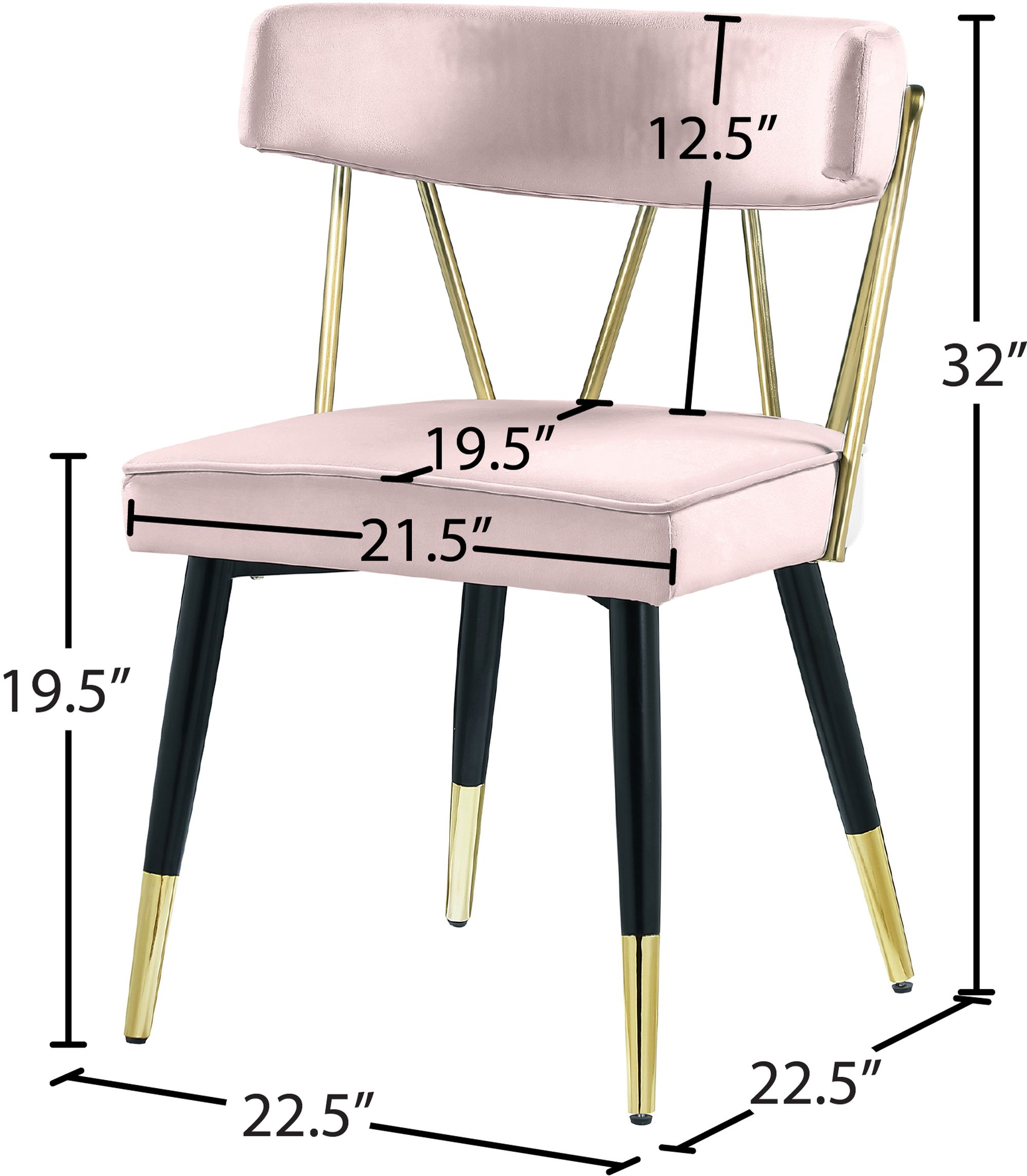 Rheingold Velvet Dining Chair with Matte Black Metal Legs & Gold Tips