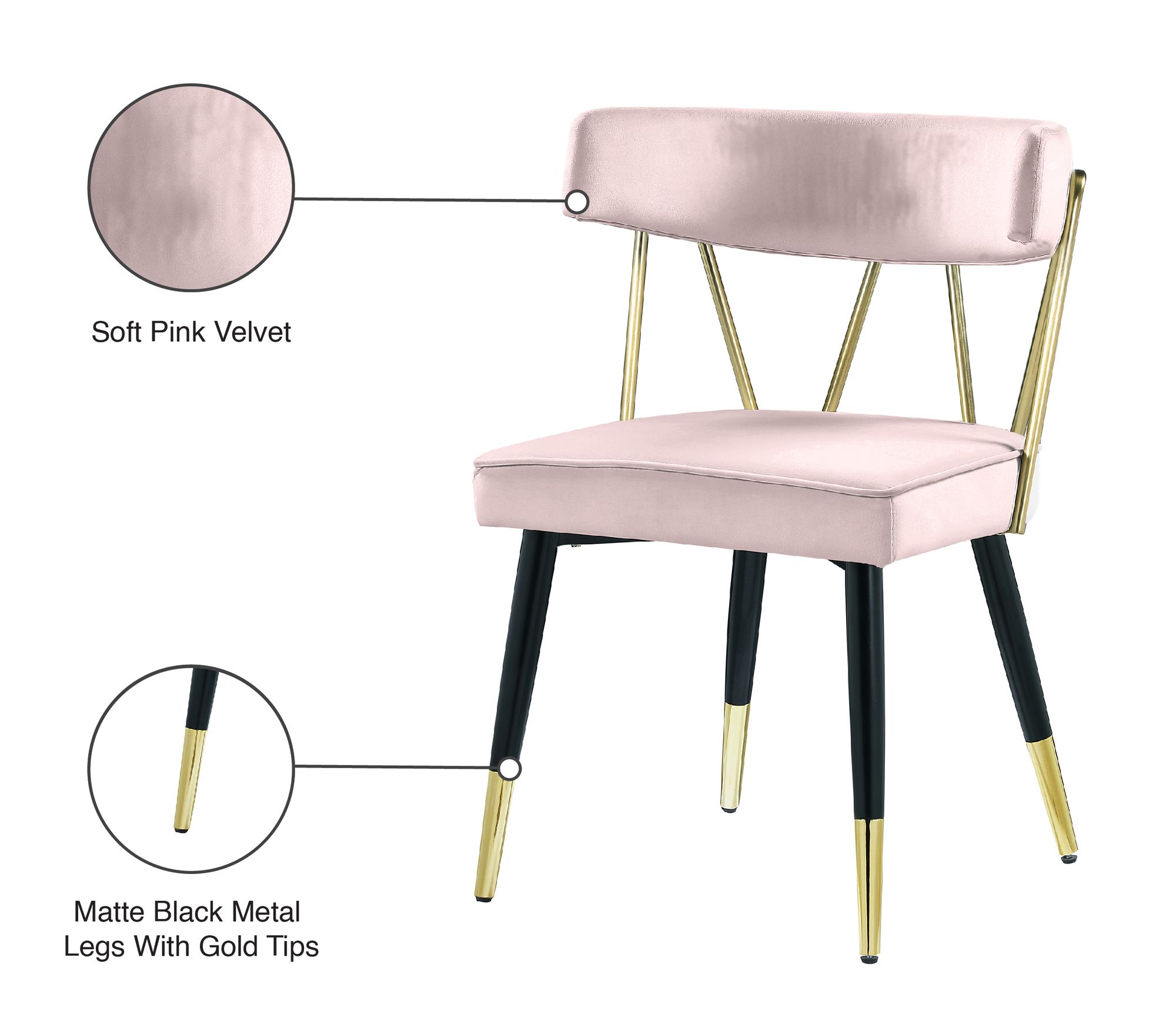 Rheingold Velvet Dining Chair with Matte Black Metal Legs & Gold Tips