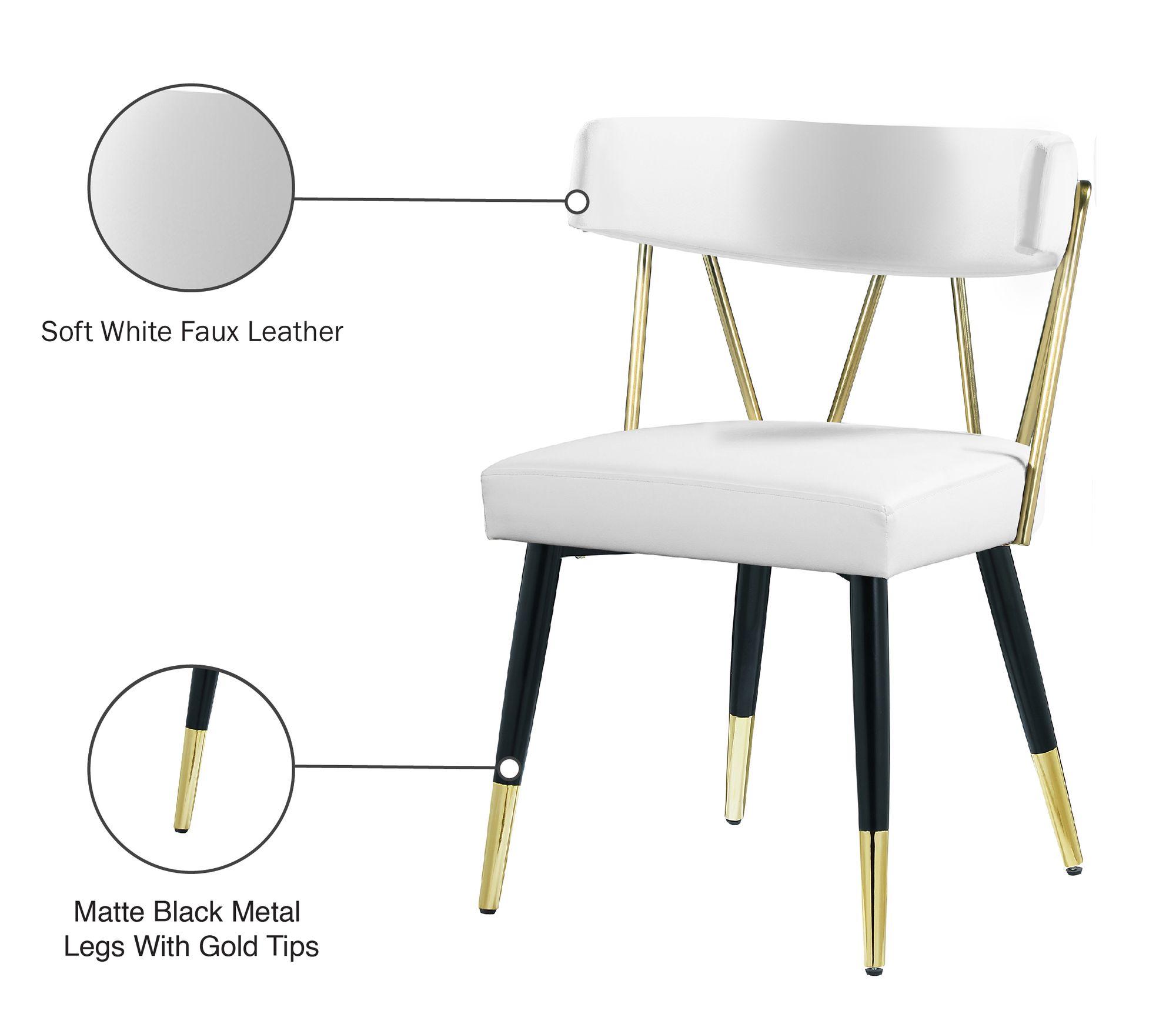 Rheingold Dining Chair with Matte Black Metal Legs & Gold Tips