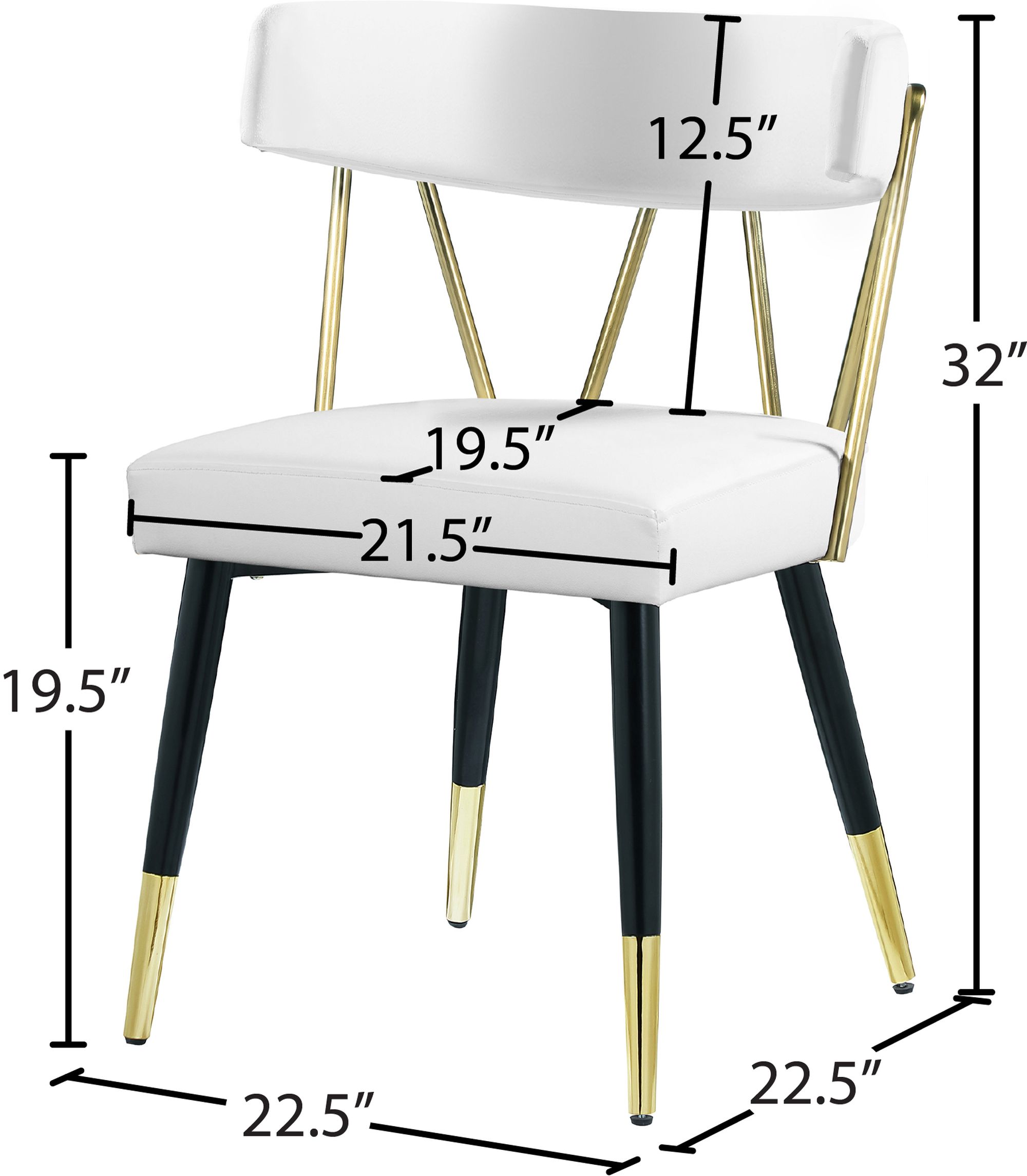 Rheingold Dining Chair with Matte Black Metal Legs & Gold Tips