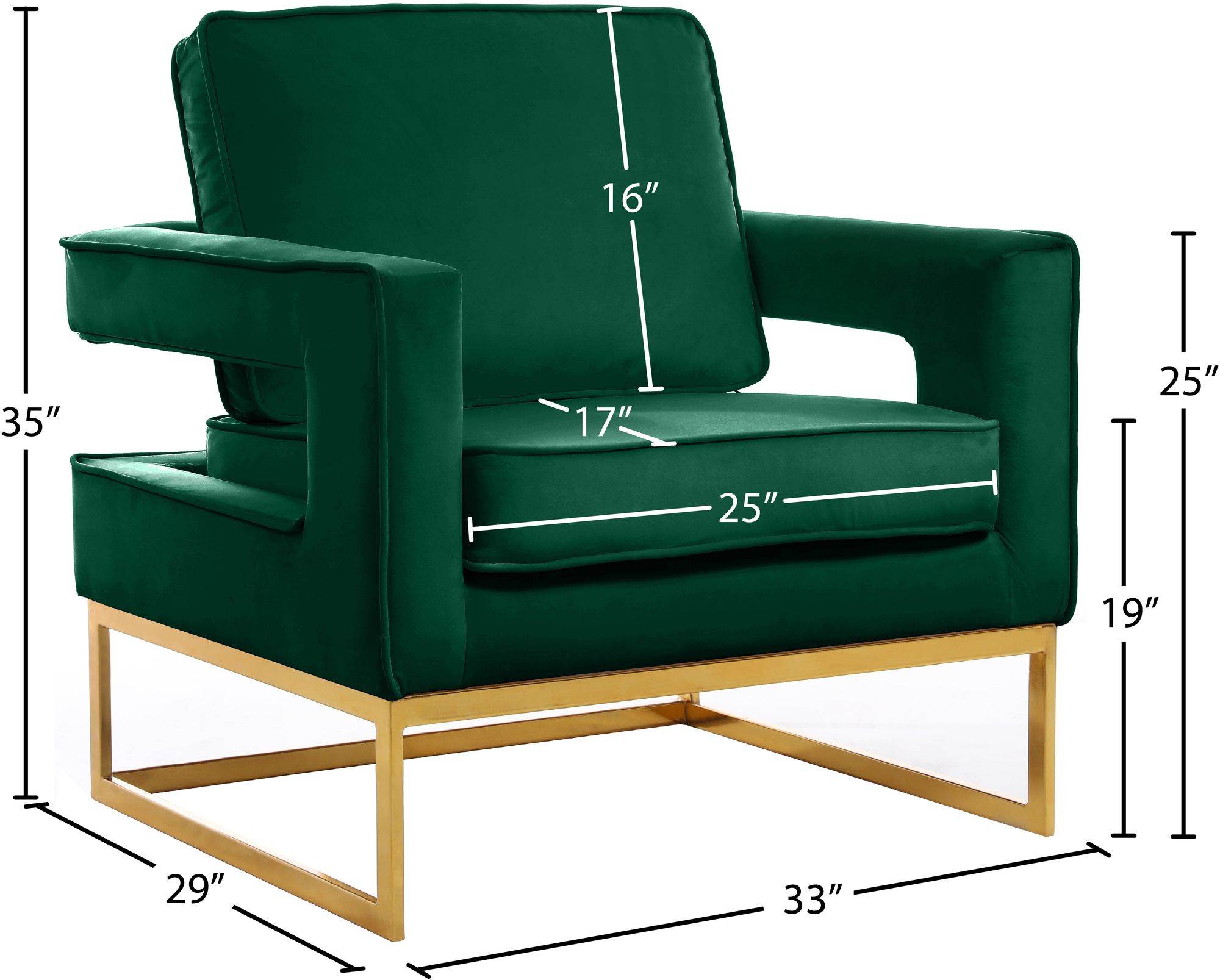 Noah Velvet Accent Chair with Gold Stainless Steel Base