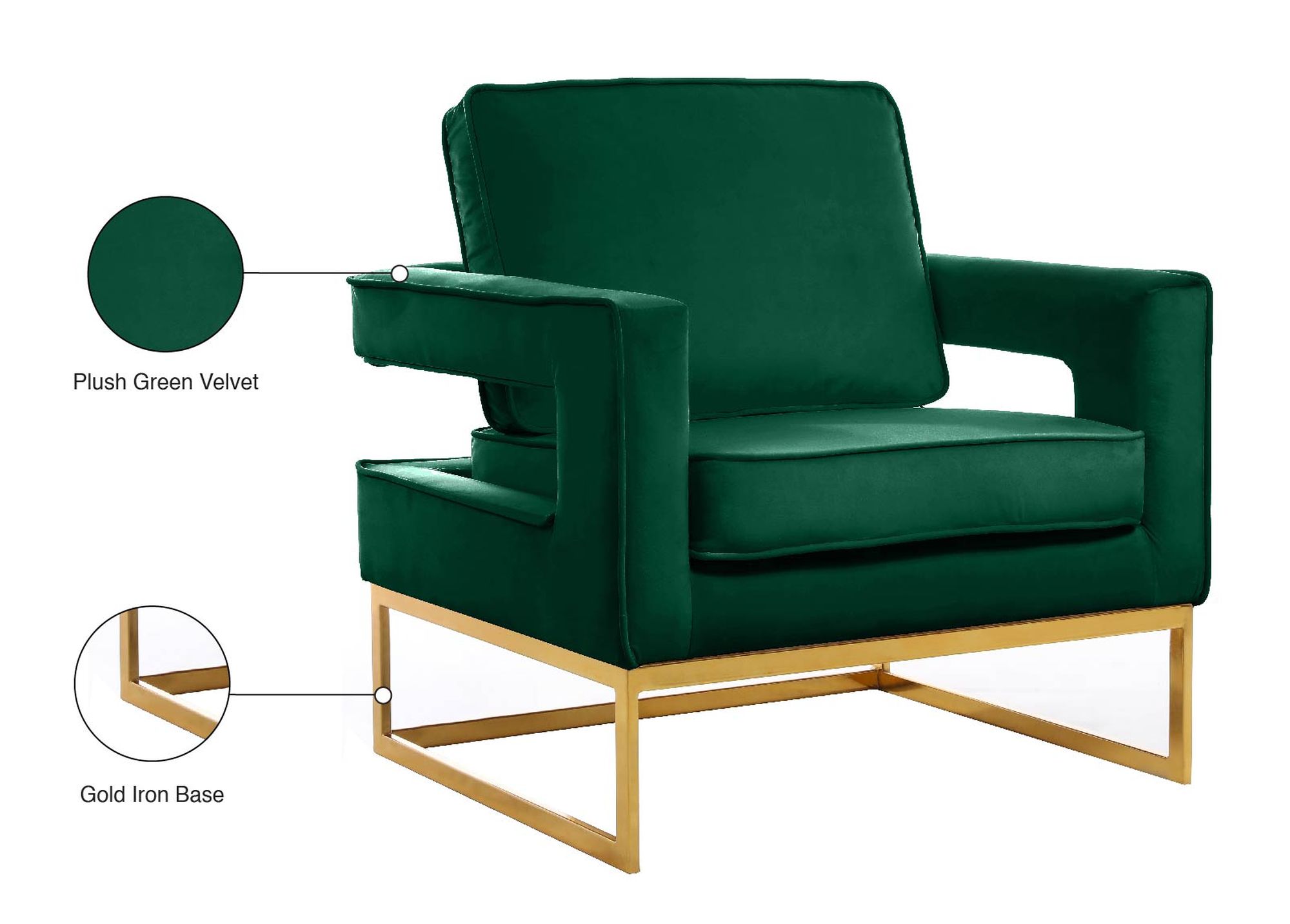 Noah Velvet Accent Chair with Gold Stainless Steel Base