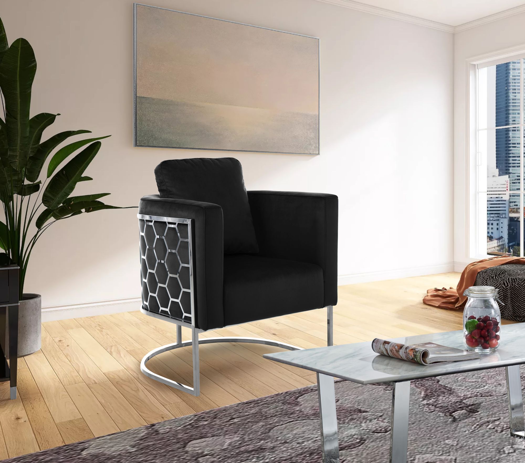 Casa Velvet Chair with Chrome Iron Metal Base