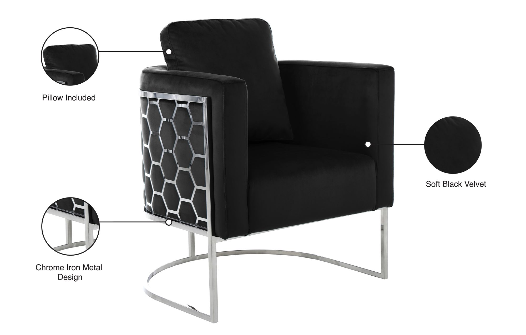 Casa Velvet Chair with Chrome Iron Metal Base
