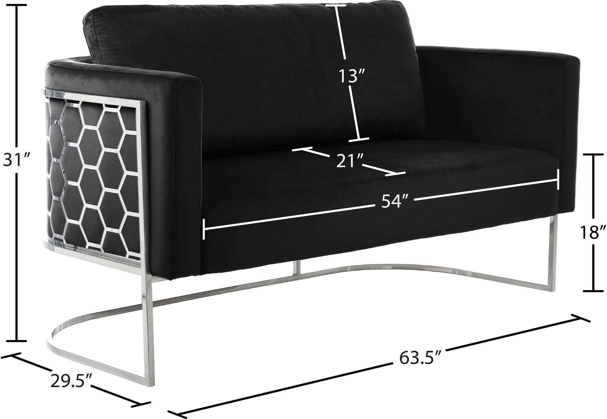 Casa Velvet Loveseat with Chrome Iron Metal Base