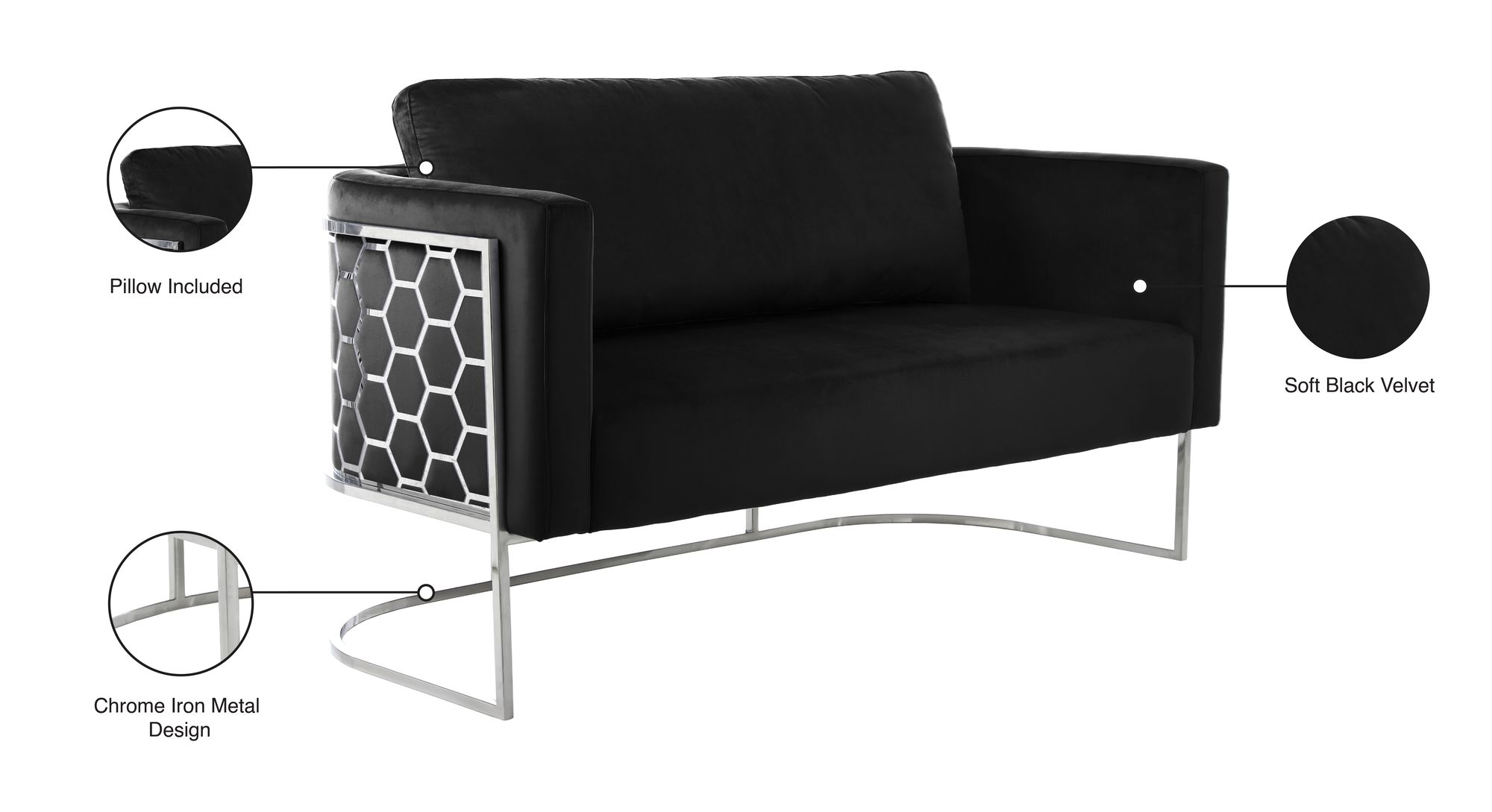 Casa Velvet Loveseat with Chrome Iron Metal Base
