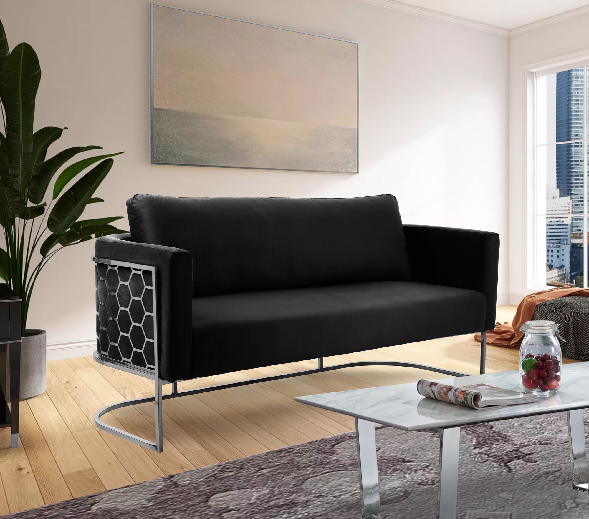 Casa Velvet Sofa with Silver Base