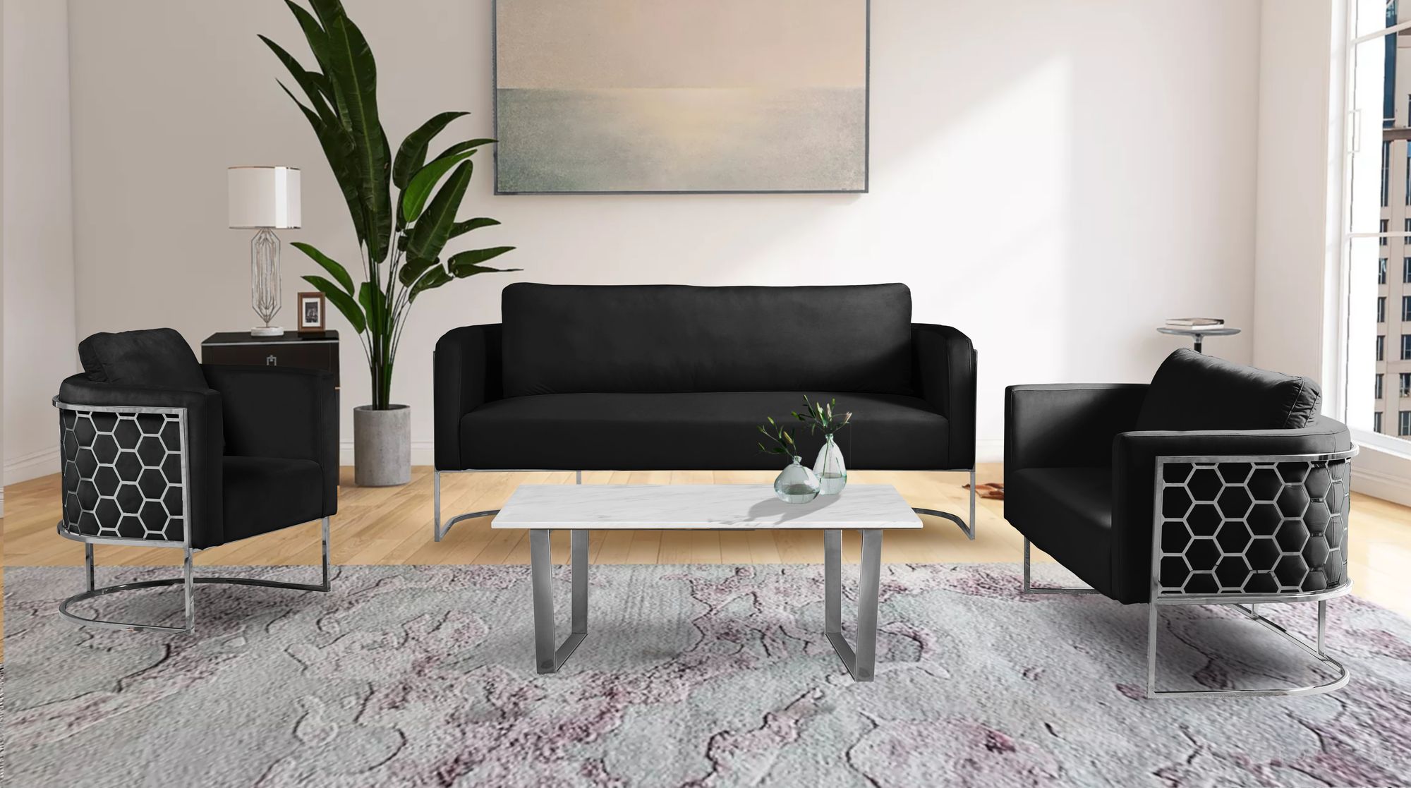 Casa Velvet Sofa with Silver Base