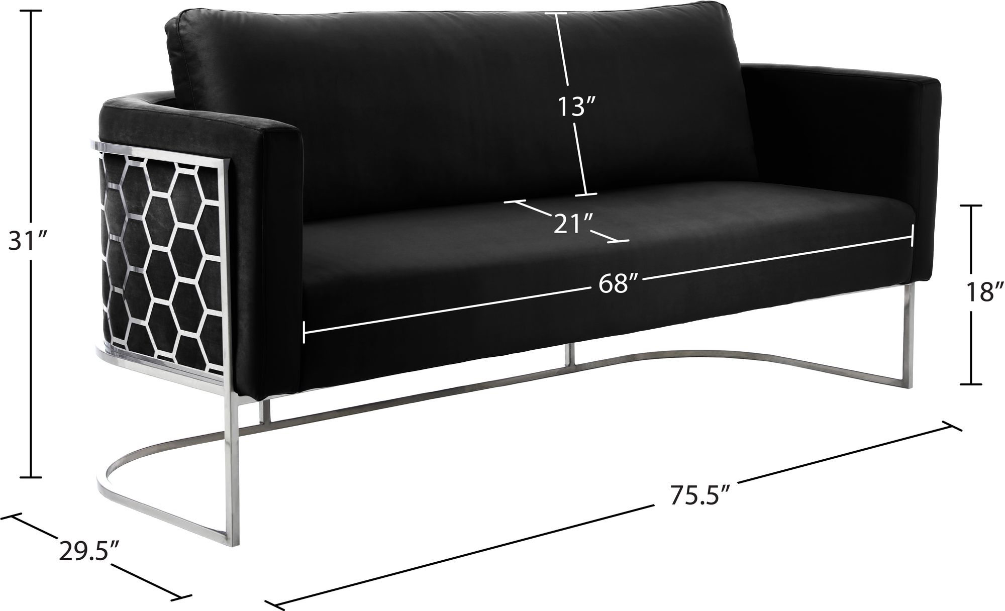 Casa Velvet Sofa with Silver Base