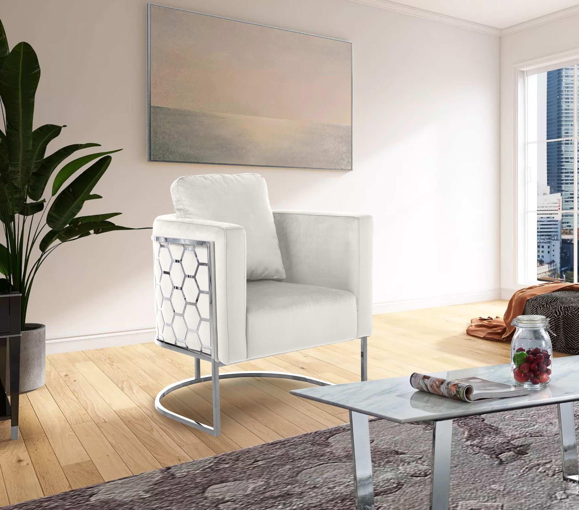 Casa Velvet Chair with Chrome Iron Metal Base
